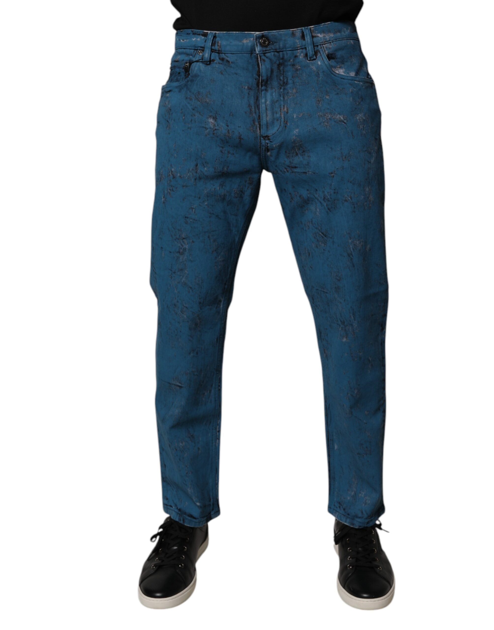 Dolce &amp; Gabbana – Skinny-Jeans aus Baumwolle in Blau mit Batikmuster für Herren