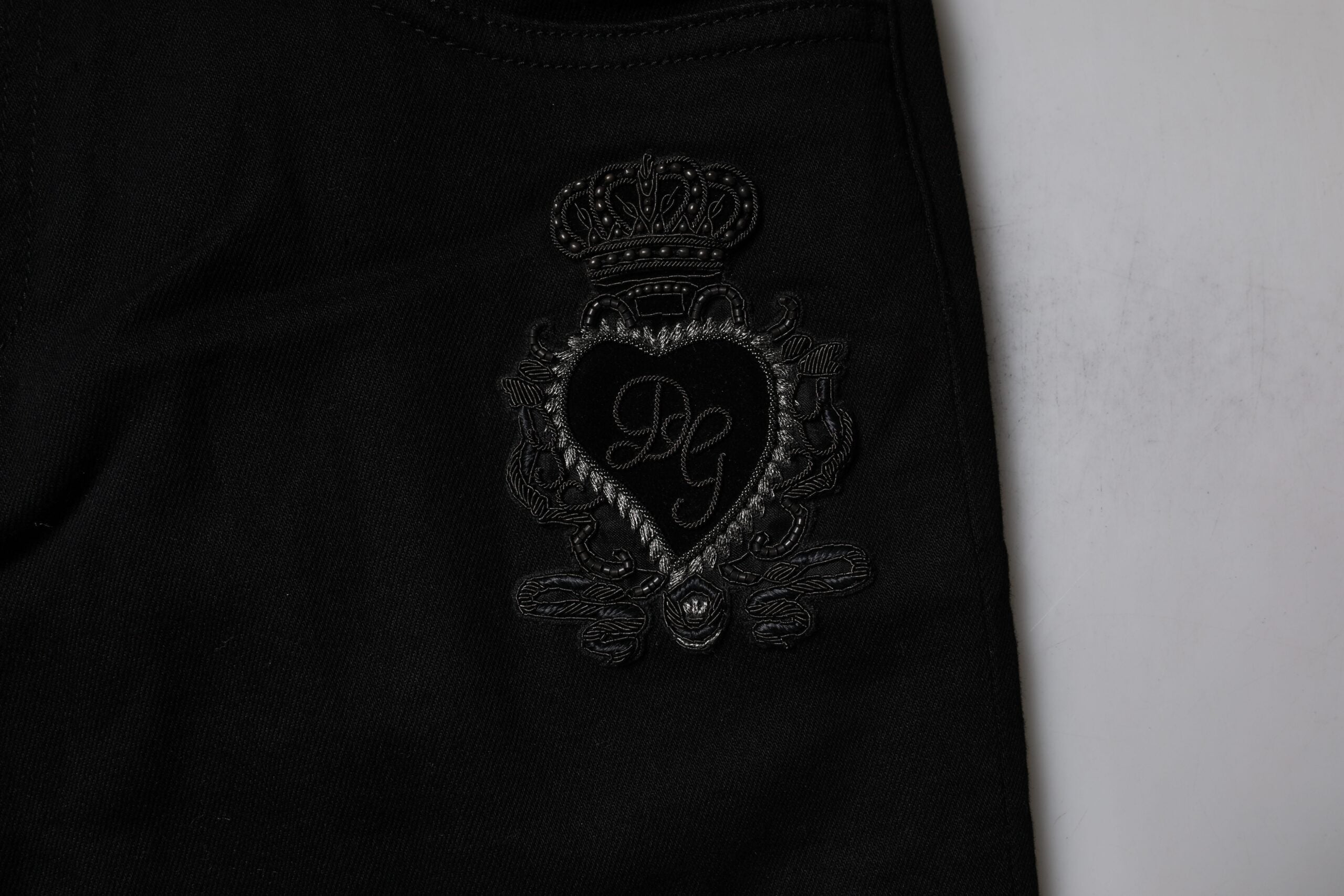 Dolce &amp; Gabbana – Schwarze Skinny-Jeans aus Baumwolle mit heiligem Herzen