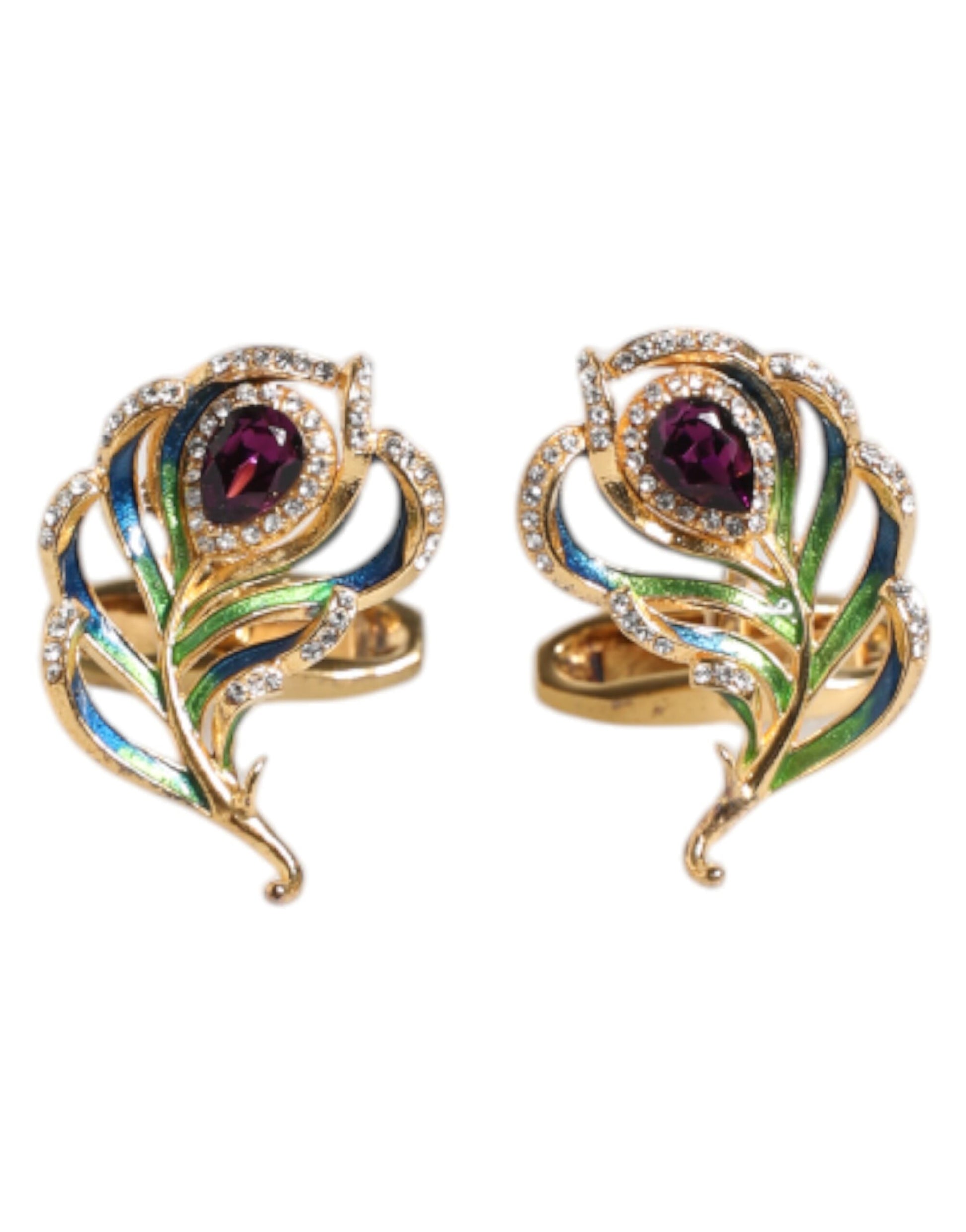 Dolce &amp; Gabbana Manschettenknopf aus 925er Sterlingsilber mit mehrfarbigen Pfauenfedern