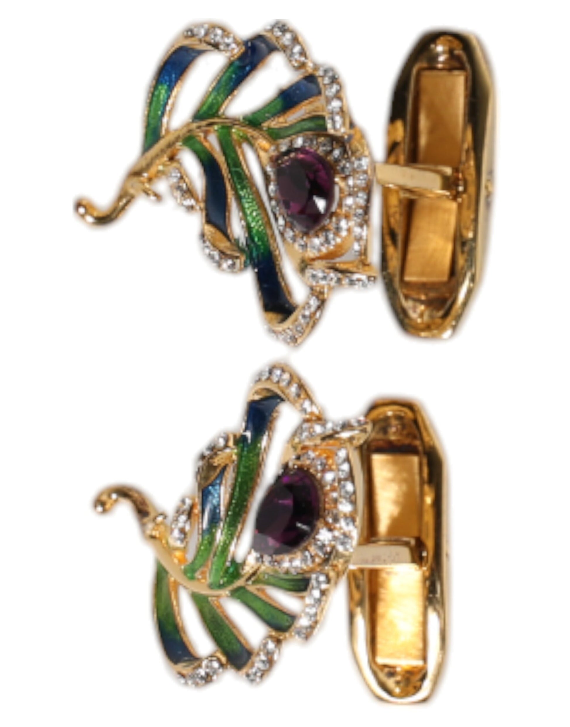 Dolce &amp; Gabbana Manschettenknopf aus 925er Sterlingsilber mit mehrfarbigen Pfauenfedern