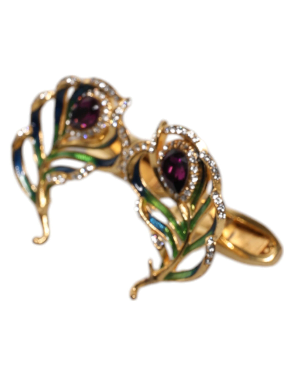 Boutons de manchette Dolce &amp; Gabbana en argent sterling 925 avec plumes de paon multicolores