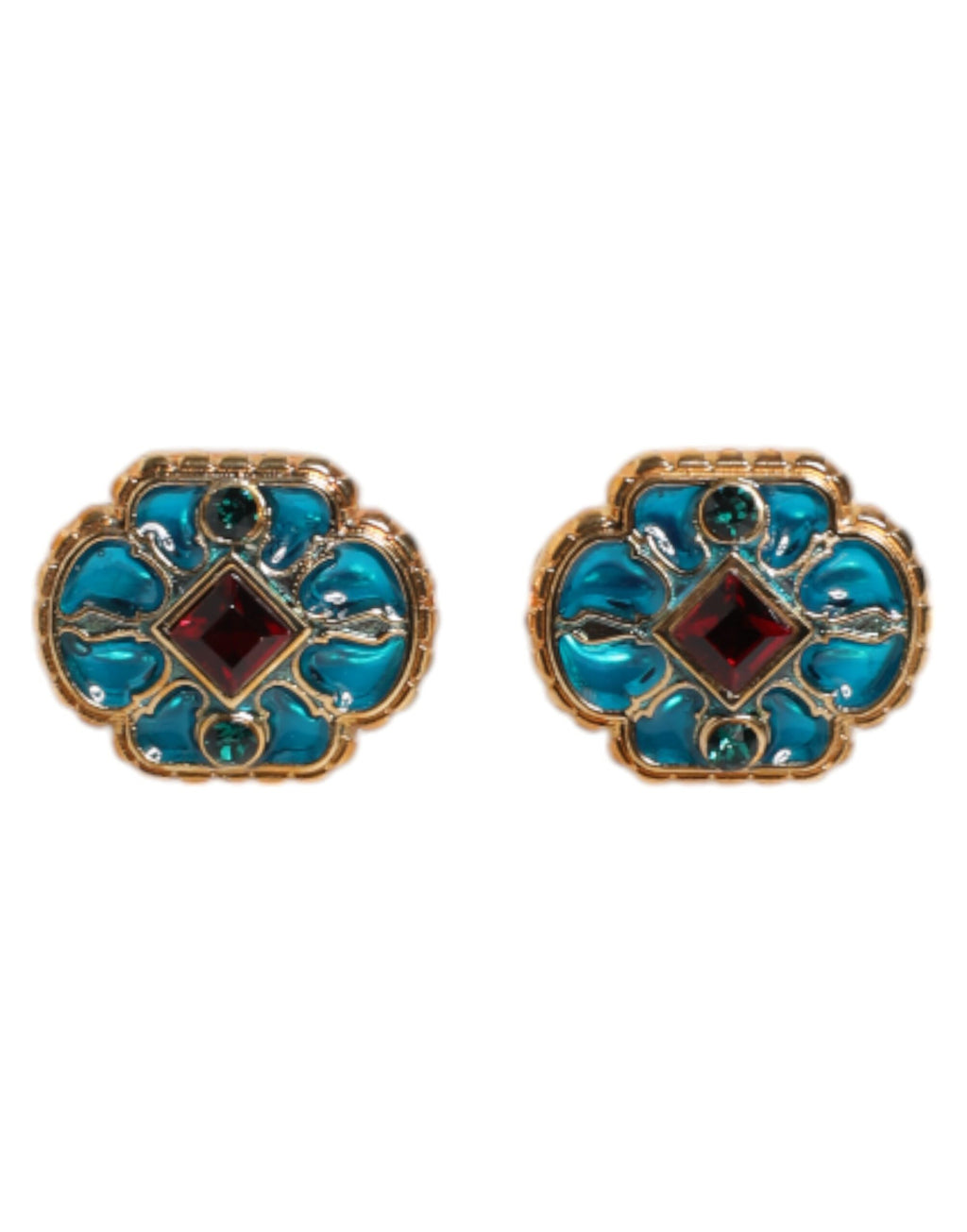 Dolce &amp; Gabbana Manschettenknopf aus goldfarbenem Messing mit blau emaillierter Blume