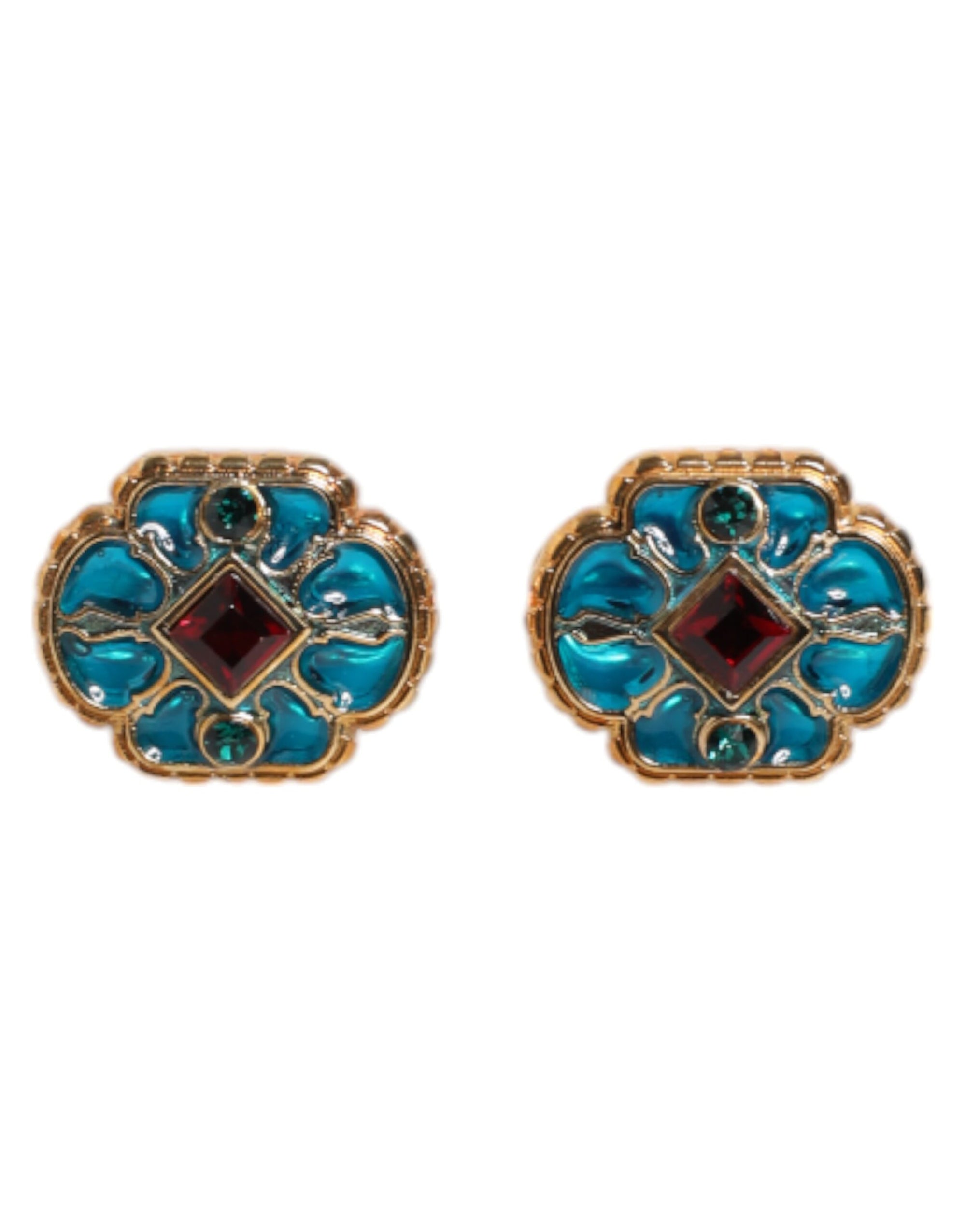 Dolce &amp; Gabbana Manschettenknopf aus goldfarbenem Messing mit blau emaillierter Blume