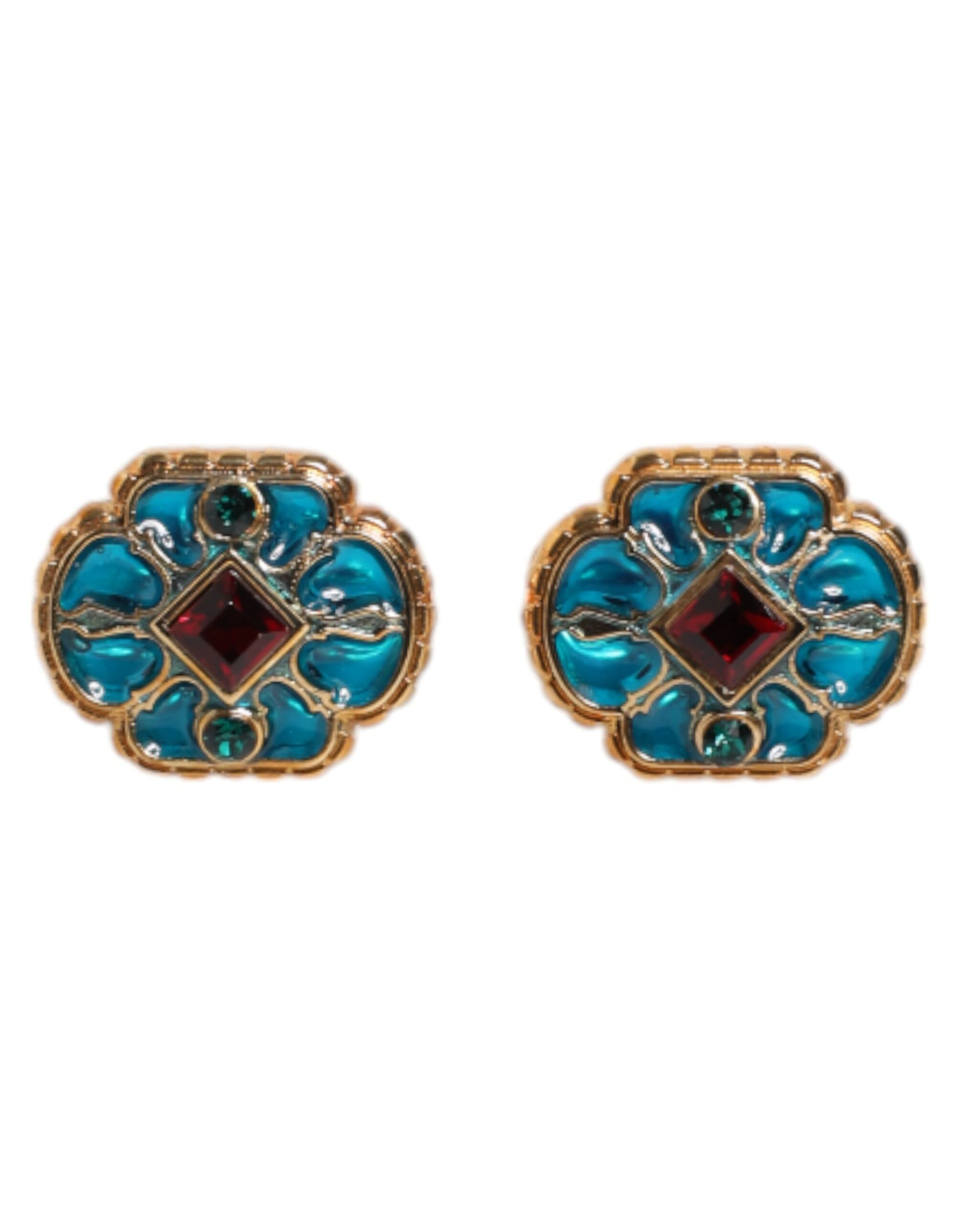 Dolce &amp; Gabbana Manschettenknopf aus goldfarbenem Messing mit blau emaillierter Blume