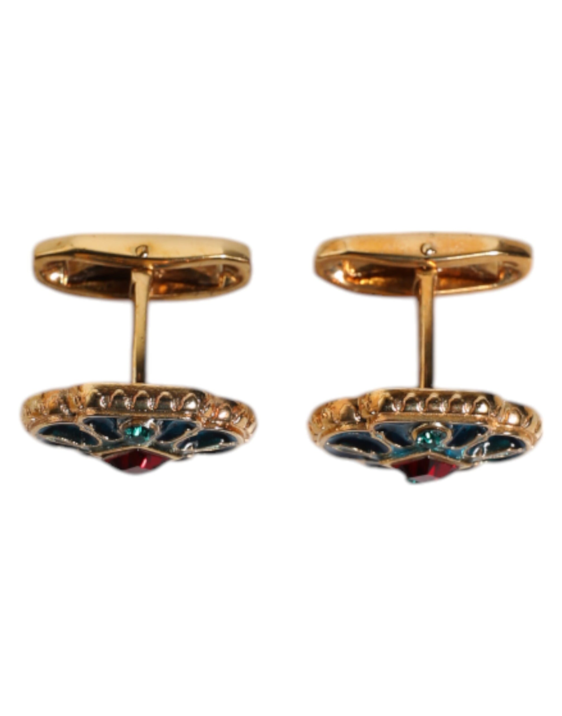 Dolce &amp; Gabbana Manschettenknopf aus goldfarbenem Messing mit blau emaillierter Blume