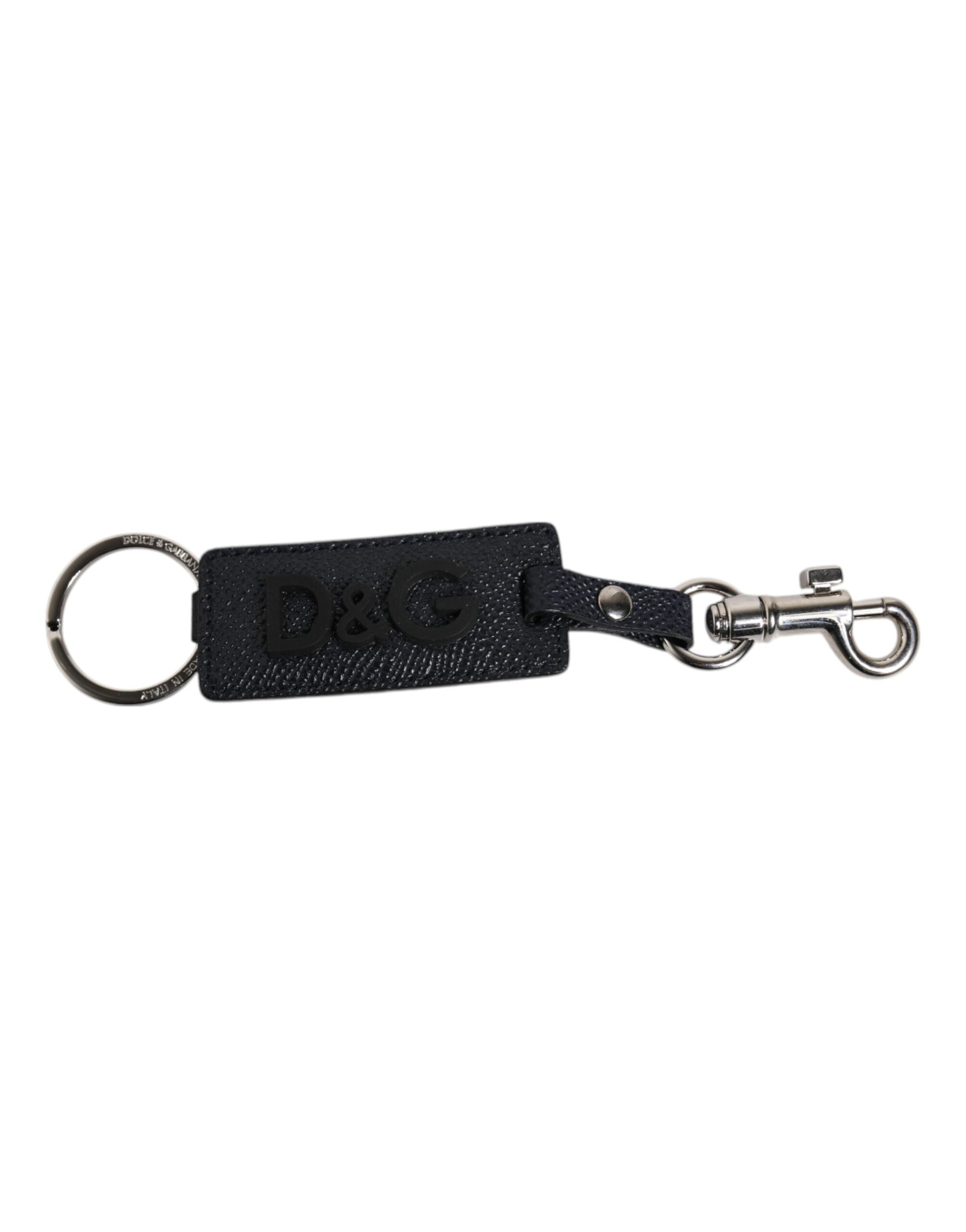 Dolce &amp; Gabbana Schlüsselanhänger aus blauem Kalbsleder mit DG-Logo und silbernem Messing