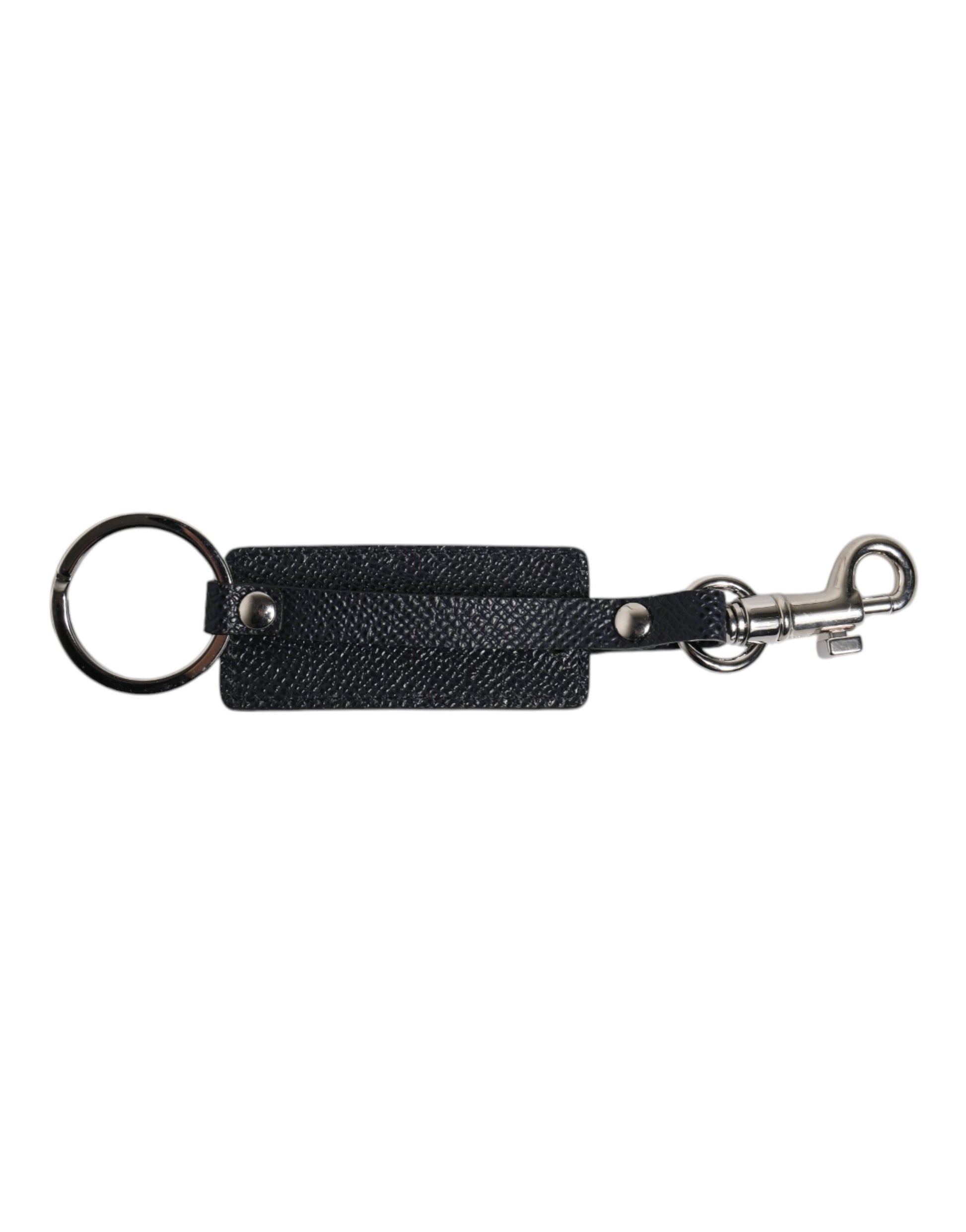Dolce &amp; Gabbana Schlüsselanhänger aus blauem Kalbsleder mit DG-Logo und silbernem Messing