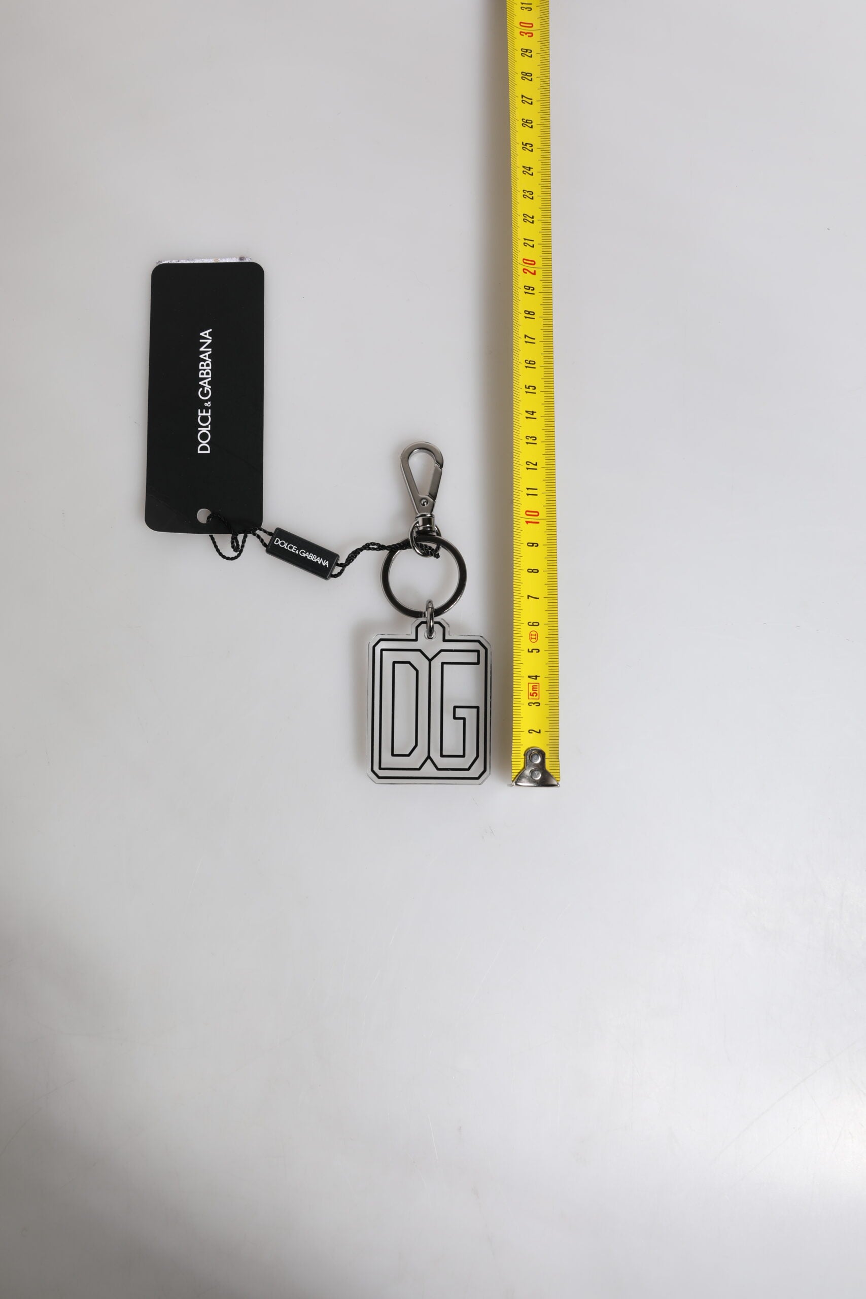 Dolce &amp; Gabbana Grau Schwarz DG Gummi Logo Silber Herren Schlüsselanhänger