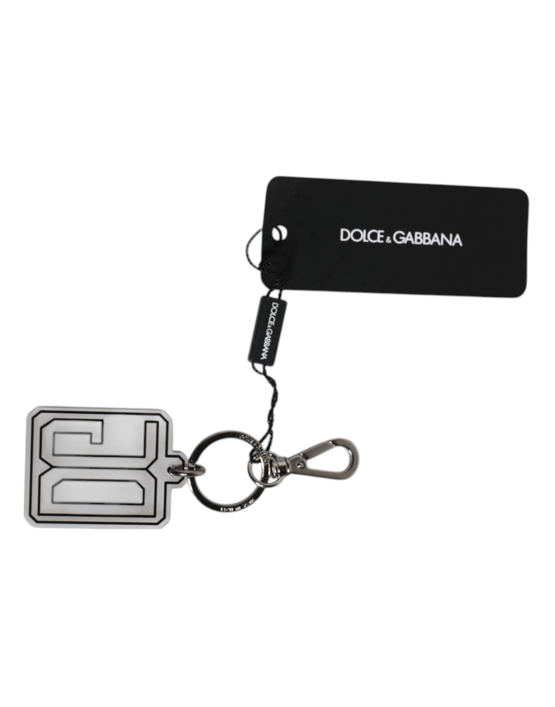 Dolce &amp; Gabbana Grau Schwarz DG Gummi Logo Silber Herren Schlüsselanhänger