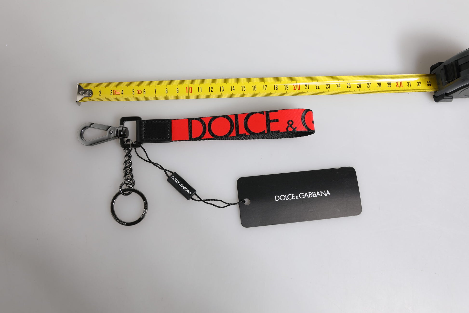 Dolce &amp; Gabbana Schlüsselanhänger mit rotem Logo, Nylon, Silber, Messing, für Herren