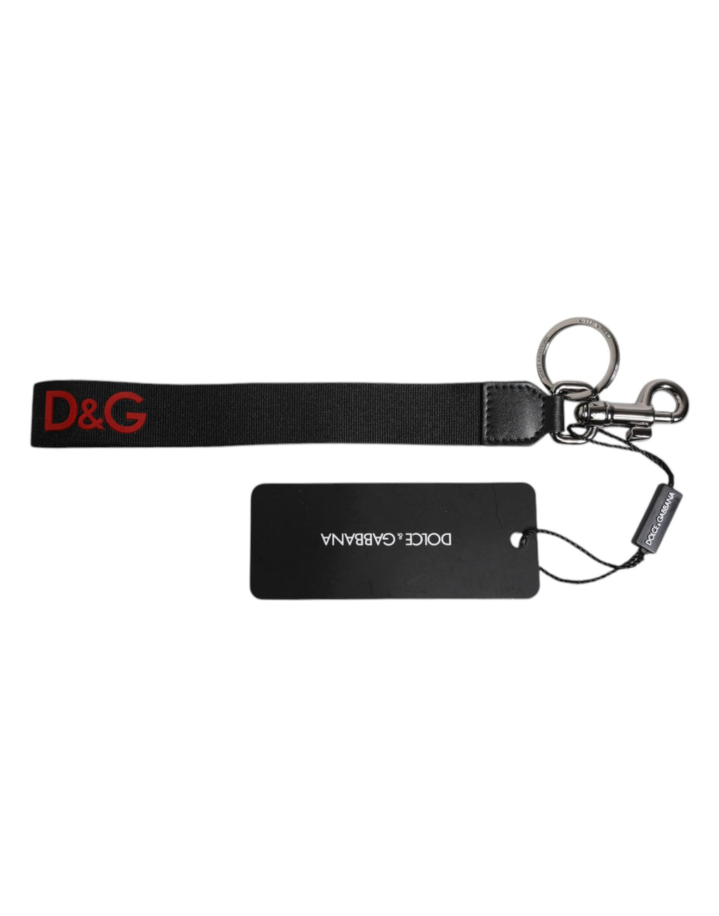 Porte-clés Dolce &amp; Gabbana en nylon noir avec logo argenté pour homme