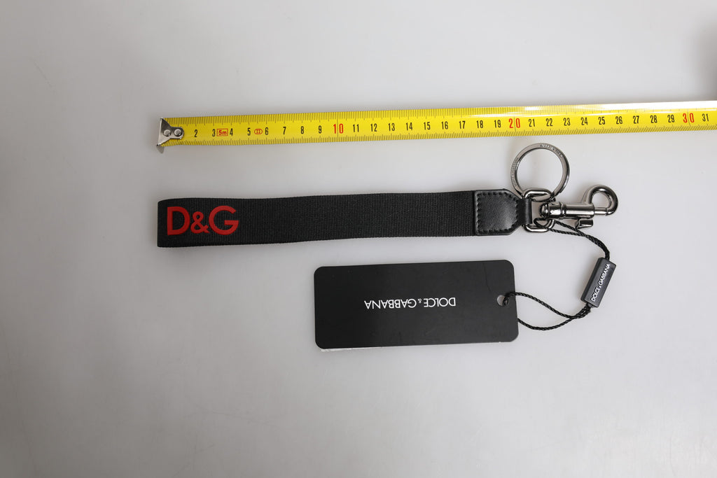 Porte-clés Dolce &amp; Gabbana en nylon noir avec logo argenté pour homme