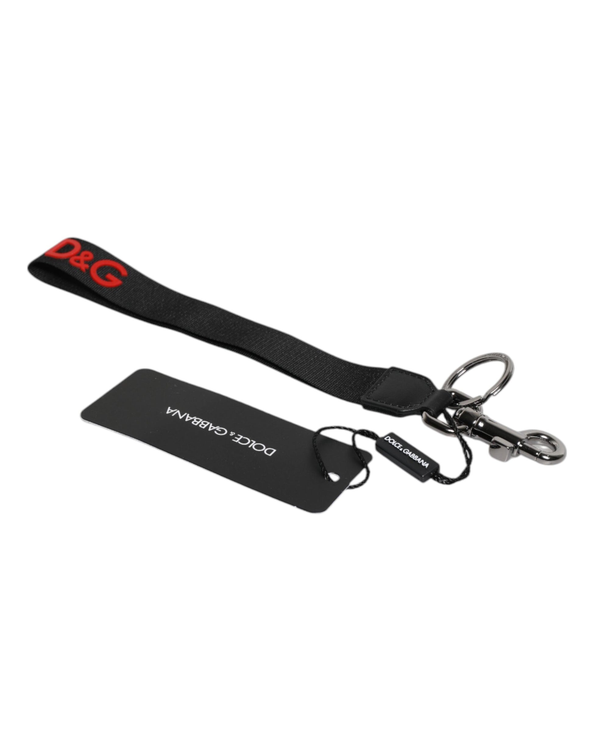 Dolce &amp; Gabbana Schlüsselanhänger mit schwarzem Logo, Nylon, Silber, Messing, für Herren