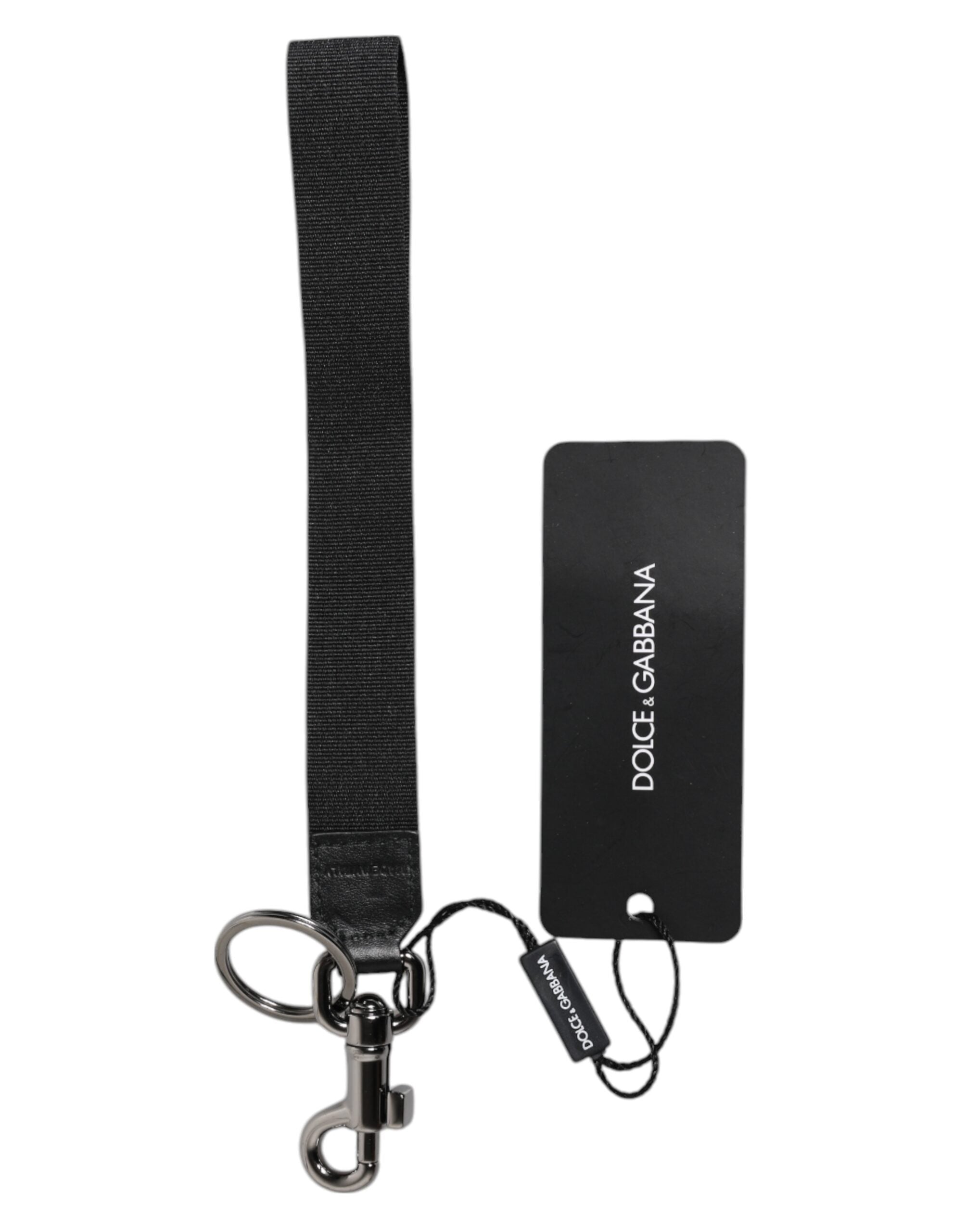 Porte-clés Dolce &amp; Gabbana en nylon noir avec logo argenté pour homme