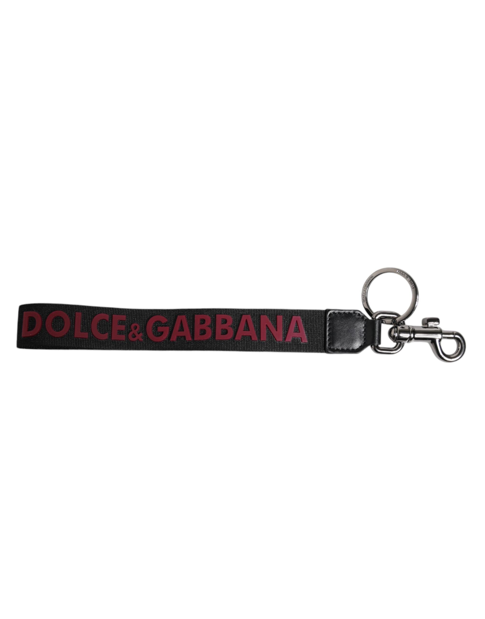Porte-clés Dolce &amp; Gabbana en nylon noir avec logo argenté pour homme