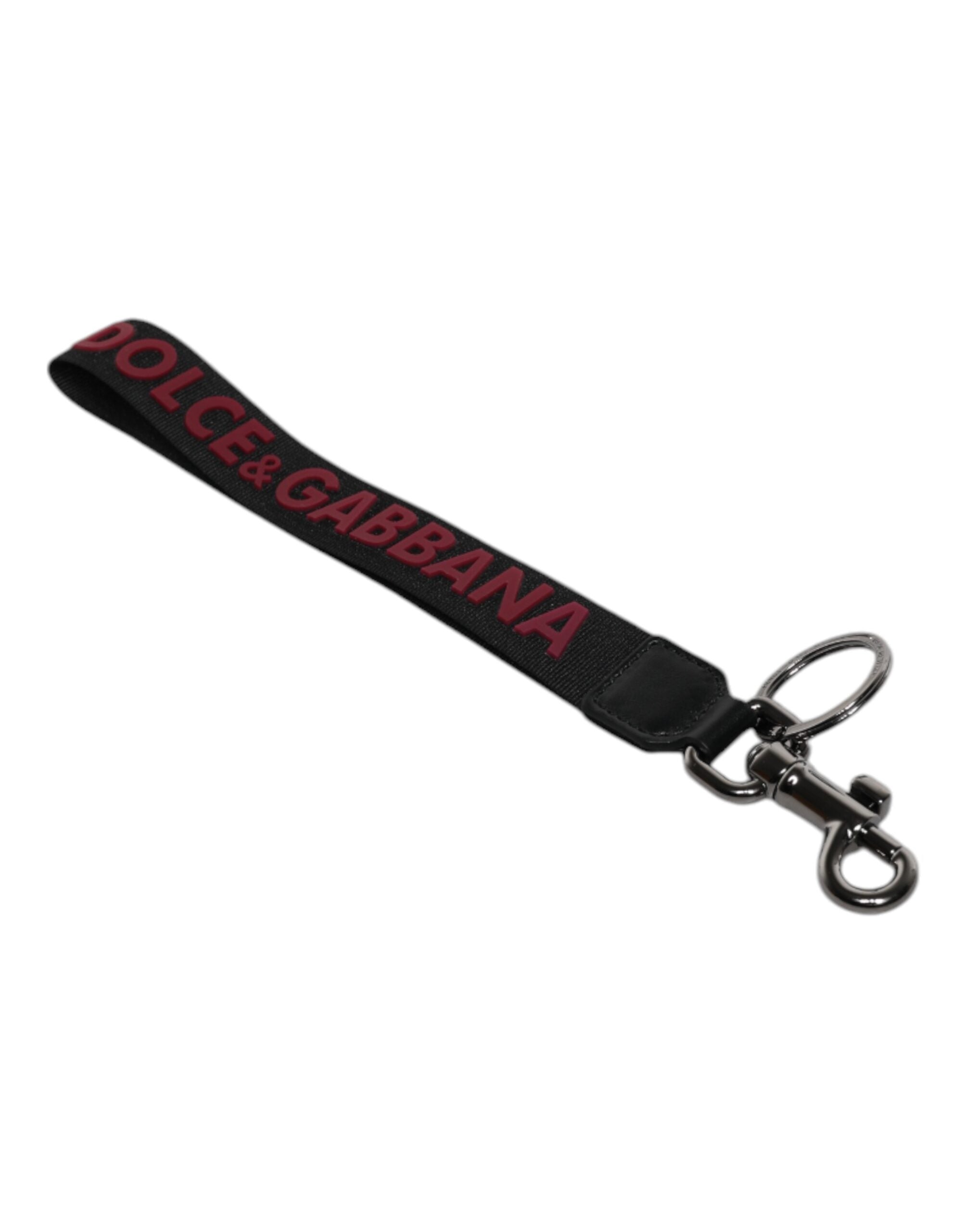 Porte-clés Dolce &amp; Gabbana en nylon noir avec logo argenté pour homme
