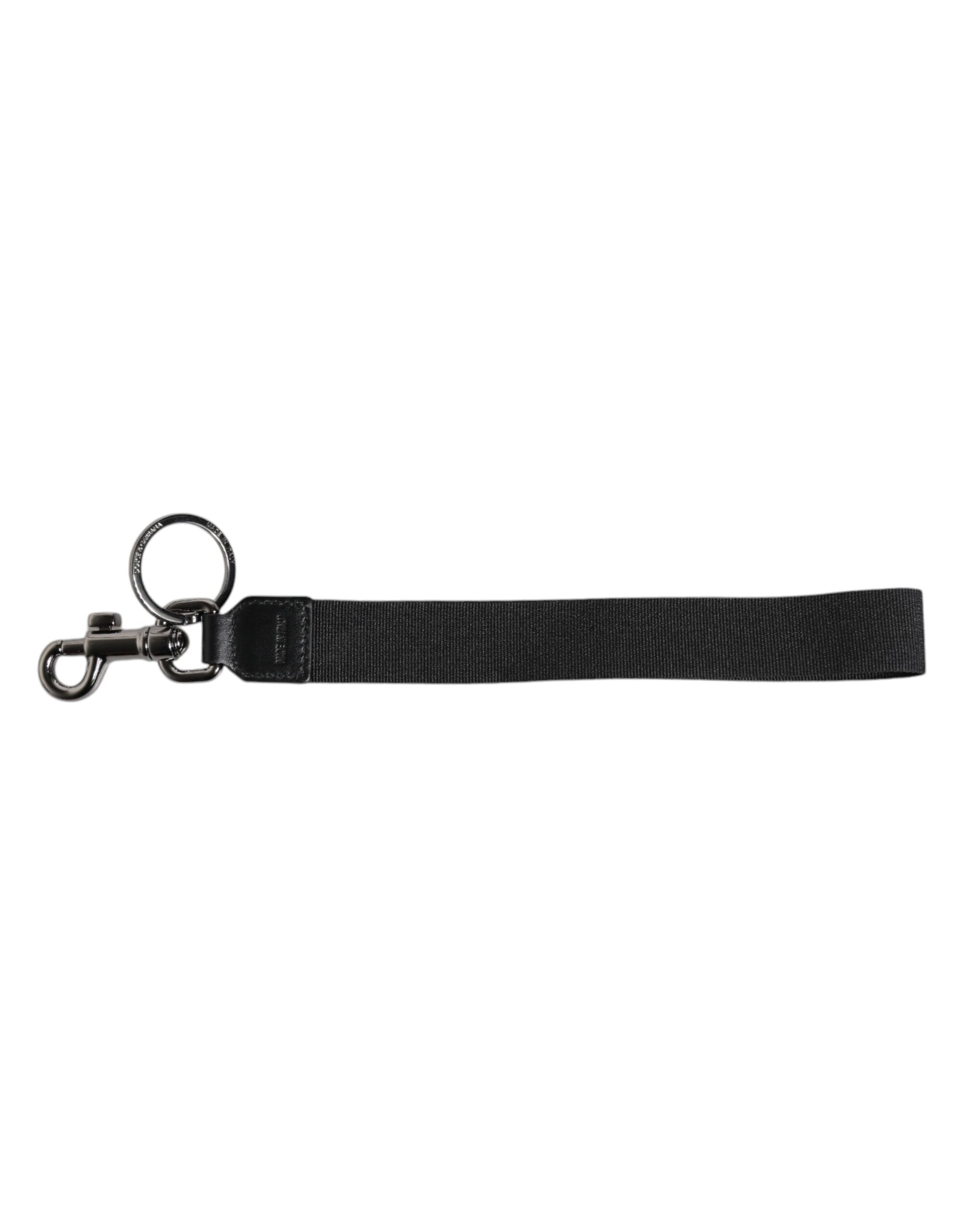Dolce &amp; Gabbana Schlüsselanhänger mit schwarzem Logo, Nylon, Silber, Messing, für Herren