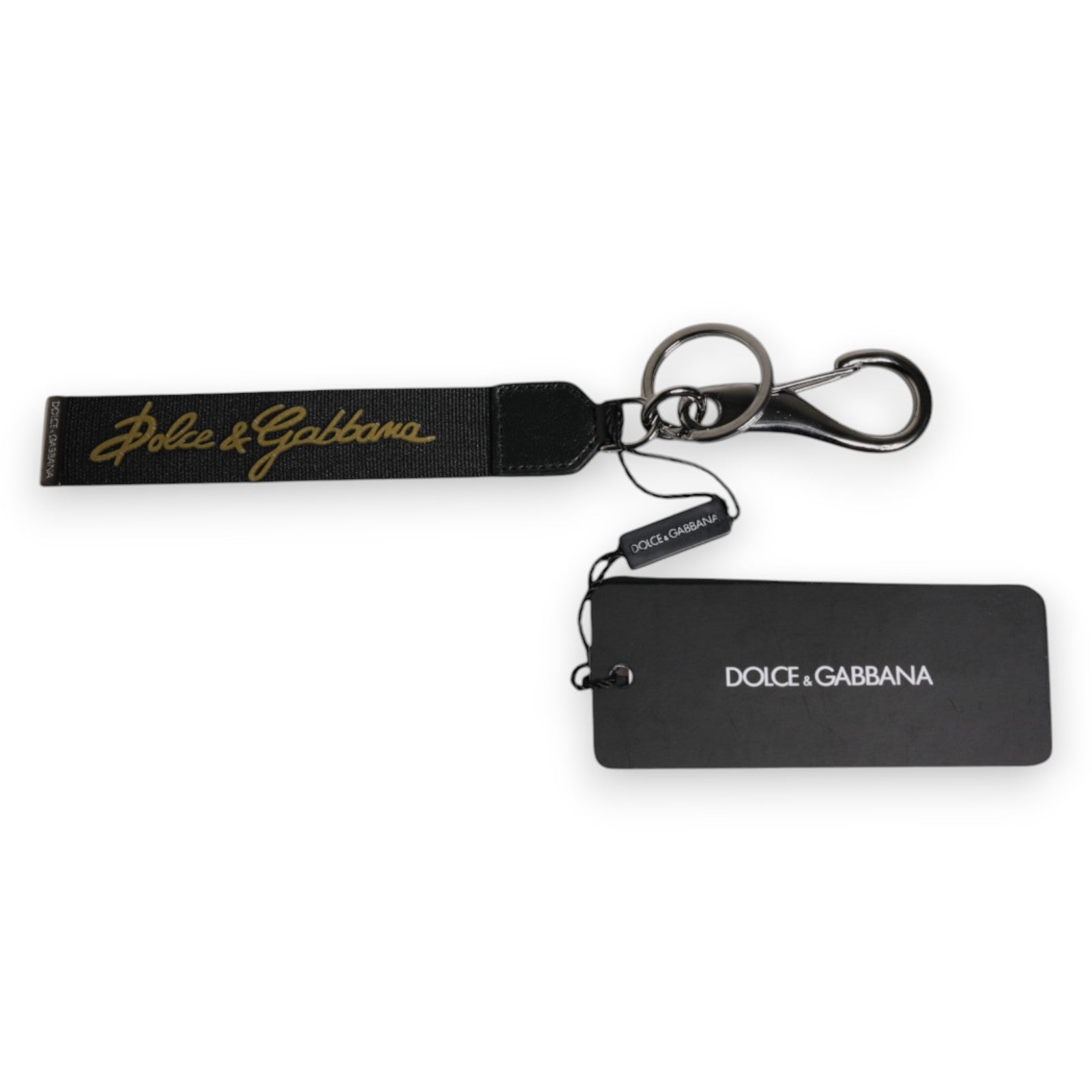 Dolce &amp; Gabbana Schlüsselanhänger mit schwarzem Logo, Nylon, Silber, Messing, für Herren