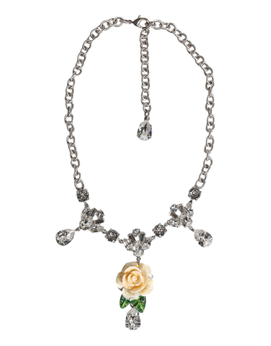 Dolce &amp; Gabbana – Halskette mit Rosenanhänger aus silberfarbenem Messing mit klarem Kristall
