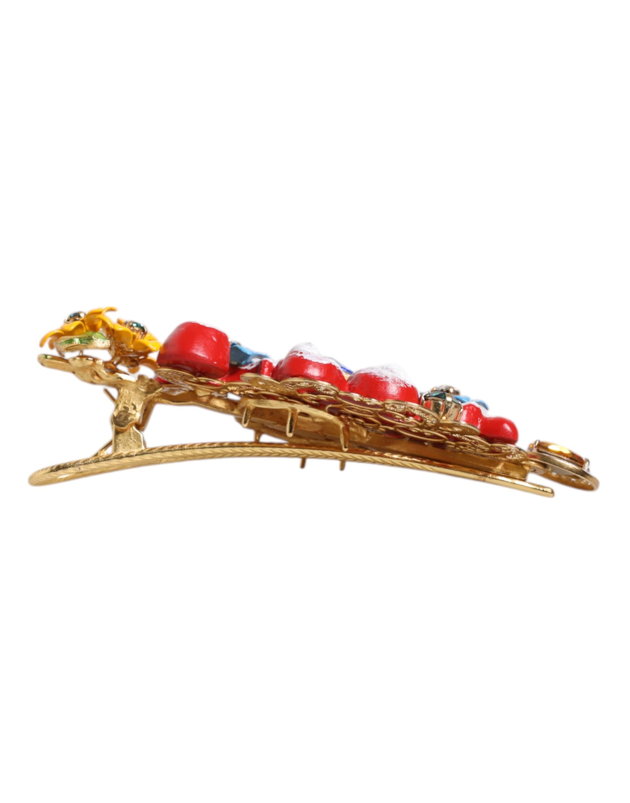 Dolce &amp; Gabbana Multicolor Spring CARRETTO Haarspange aus goldenem Messing mit Kristallen