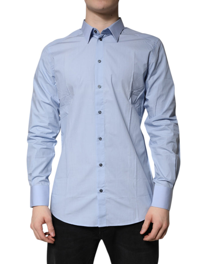 Dolce & Gabbana Light Blue Cotton GOLD Dress Formal Shirt