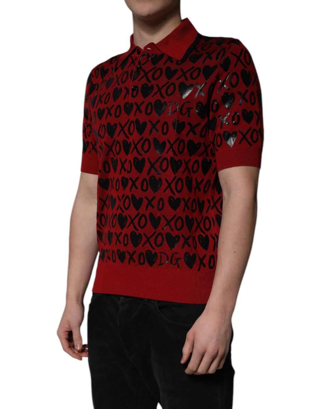Dolce & Gabbana Red Cotton XOXO Collared Polo