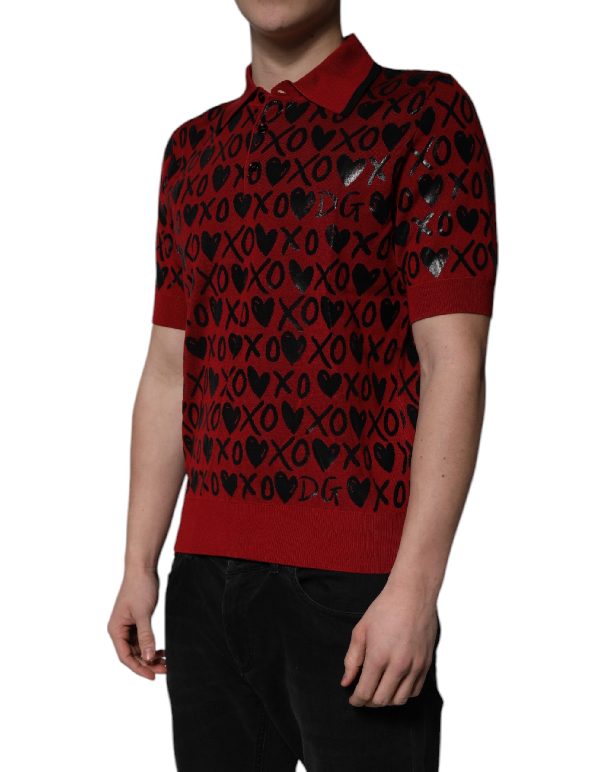 Dolce & Gabbana Red Cotton XOXO Collared Polo