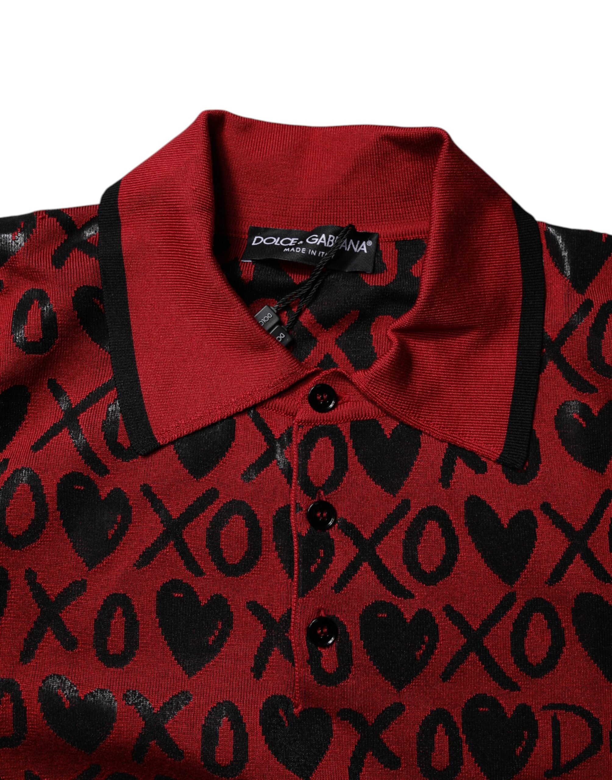 Dolce & Gabbana Red Cotton XOXO Collared Polo