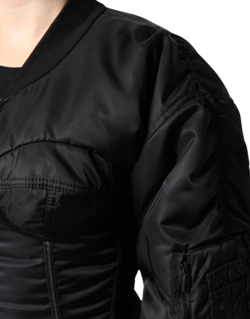 Dolce &amp; Gabbana – Bustier-Korsettjacke aus schwarzem Nylon mit durchgehendem Reißverschluss