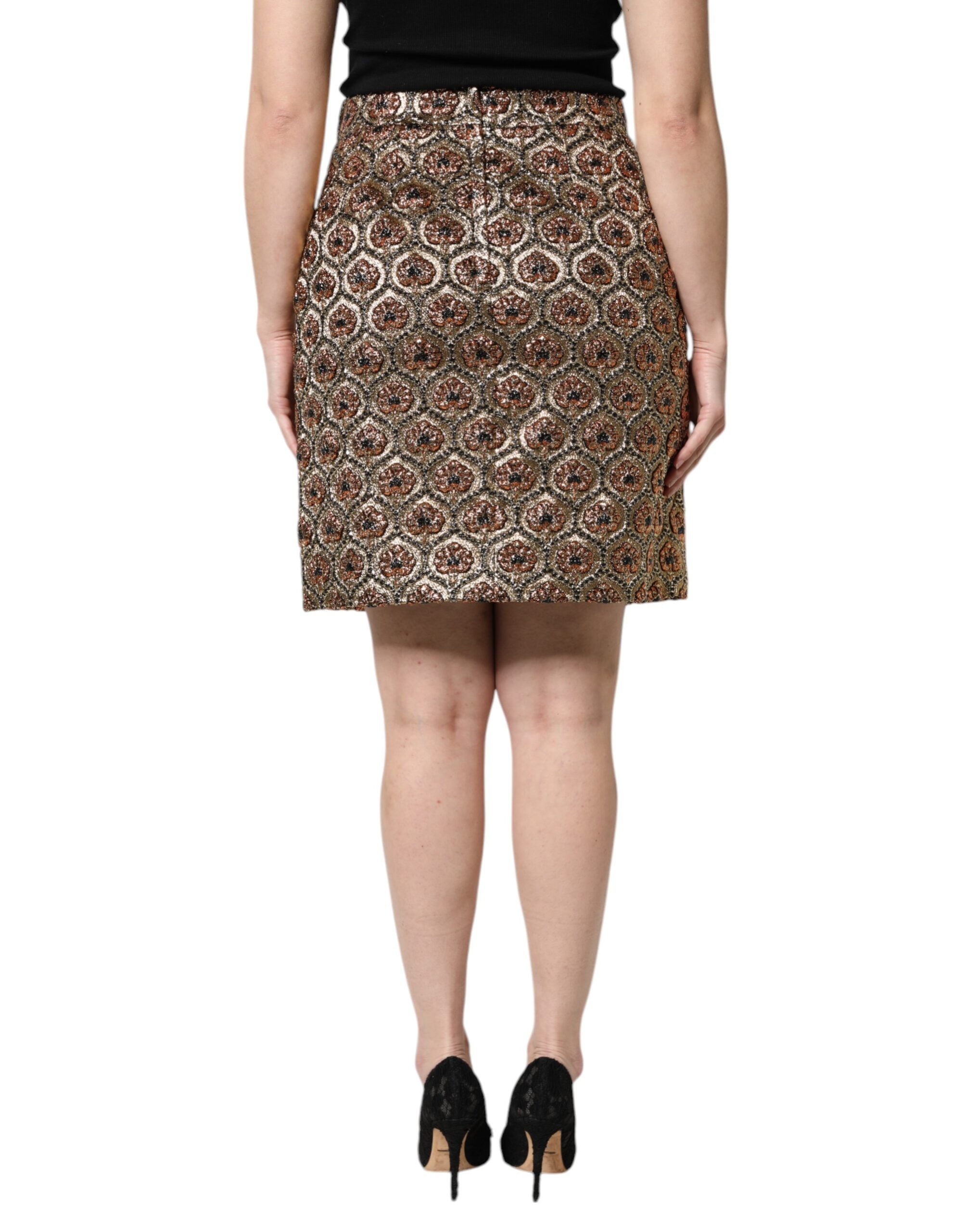 Mini-jupe trapèze en brocart de polyester marron Dolce &amp; Gabbana