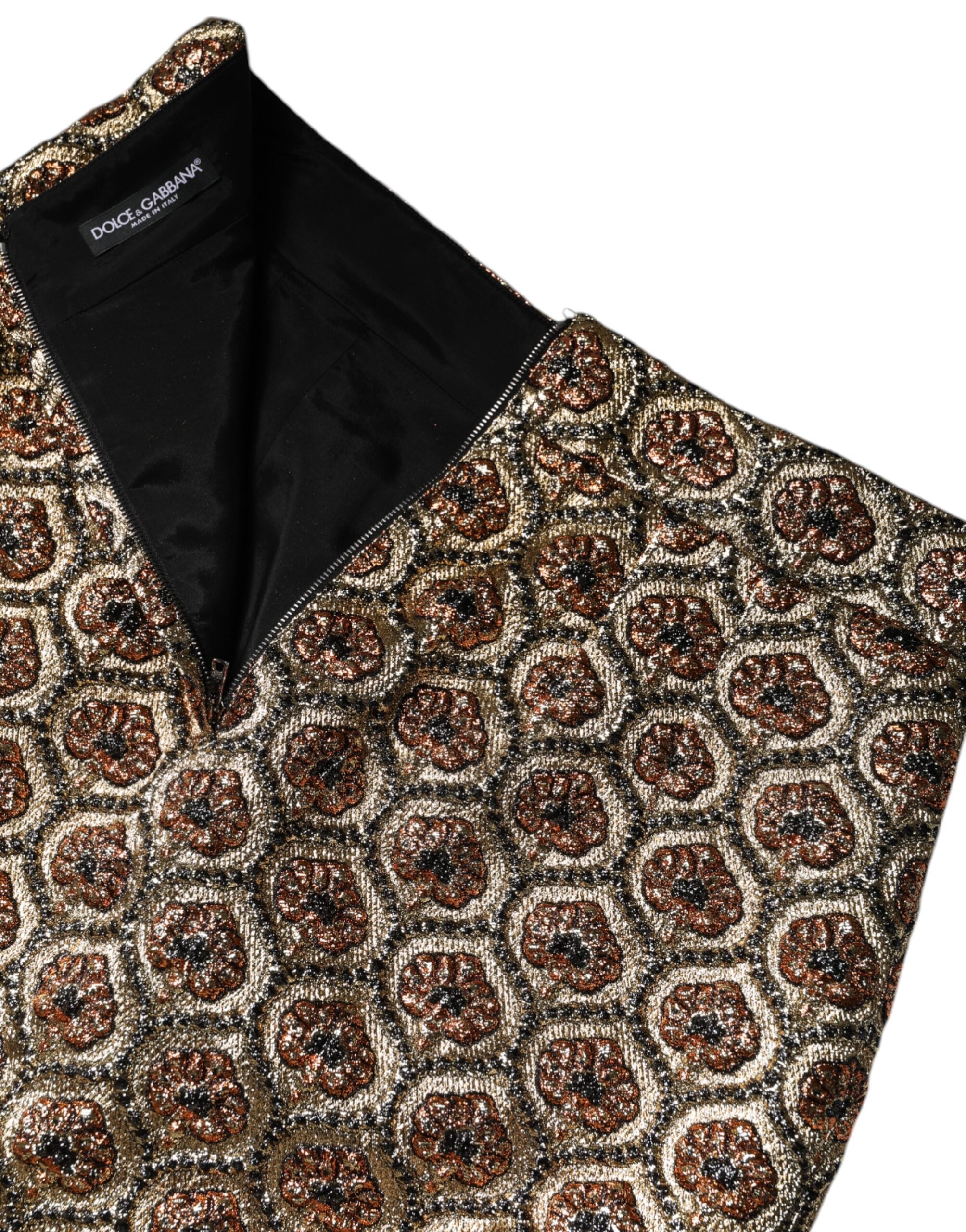 Mini-jupe trapèze en brocart de polyester marron Dolce &amp; Gabbana