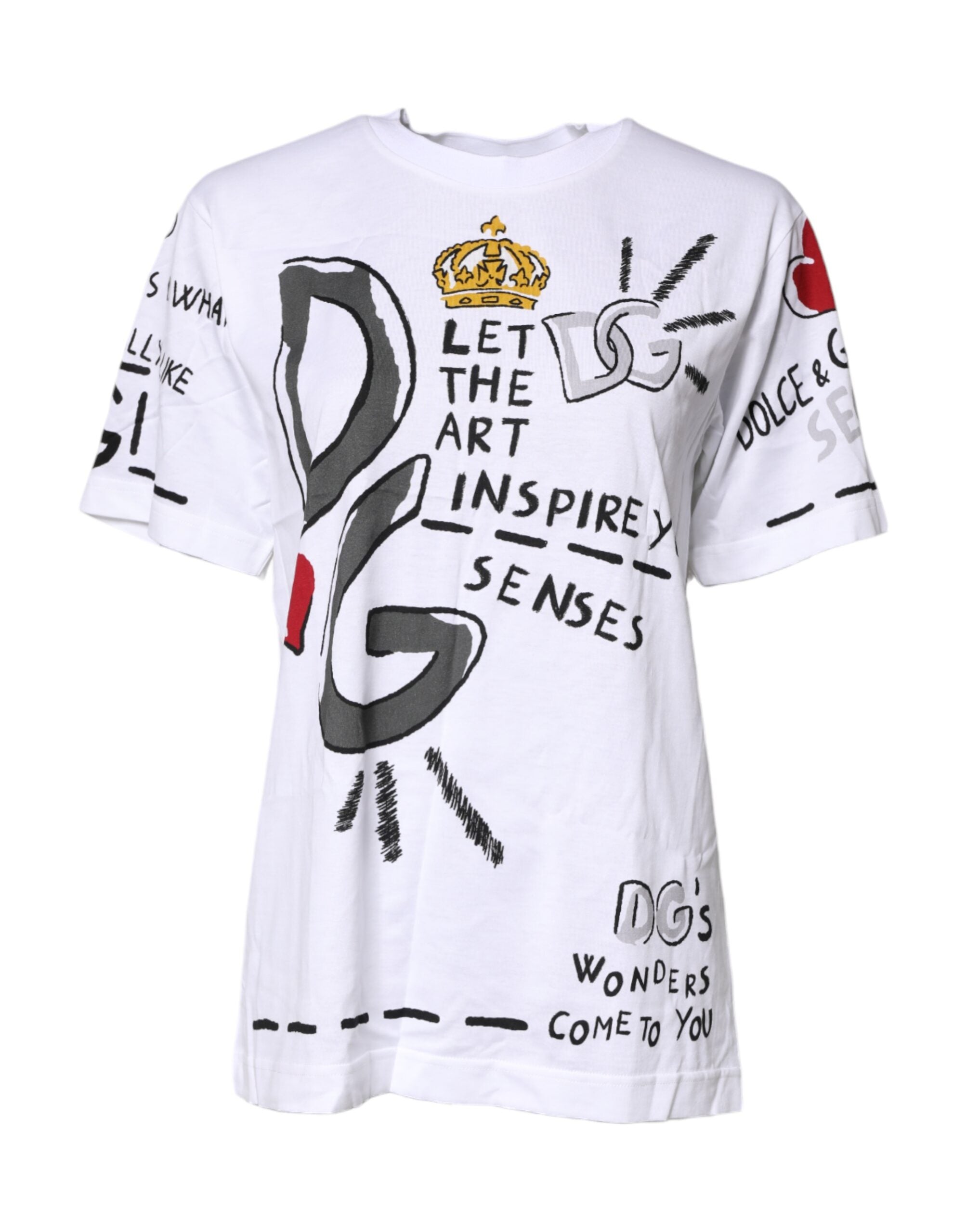 T-shirt blanc à manches courtes en jersey imprimé Dolce &amp; Gabbana