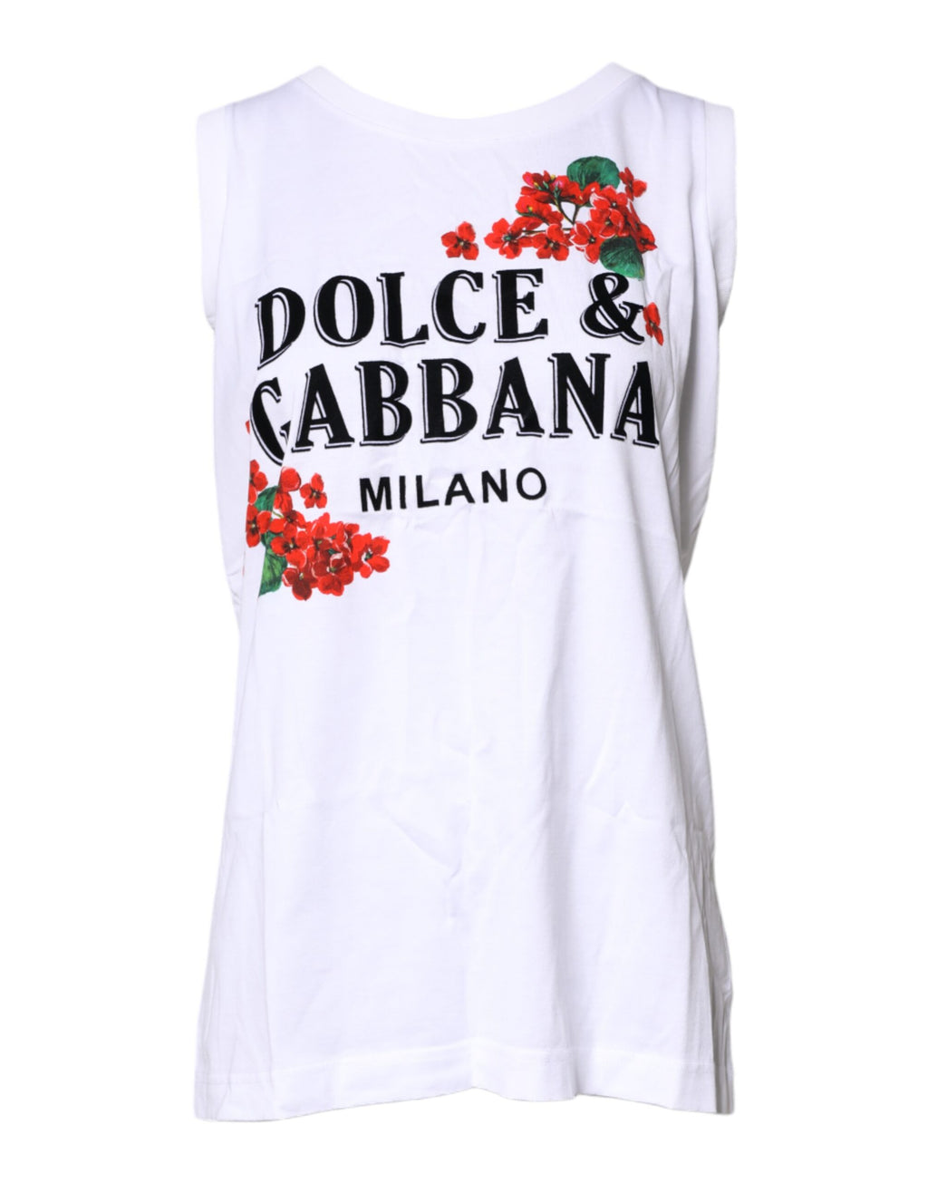 T-shirt sans manches en coton blanc à imprimé floral Dolce &amp; Gabbana