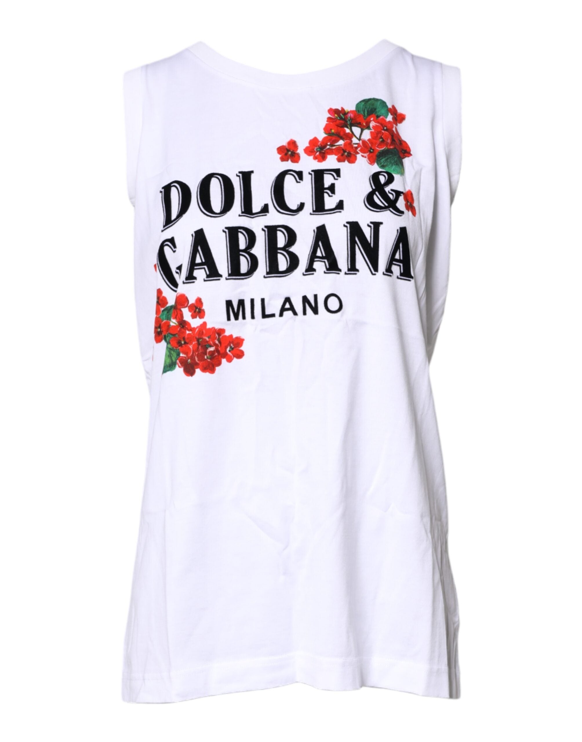 T-shirt sans manches en coton blanc à imprimé floral Dolce &amp; Gabbana