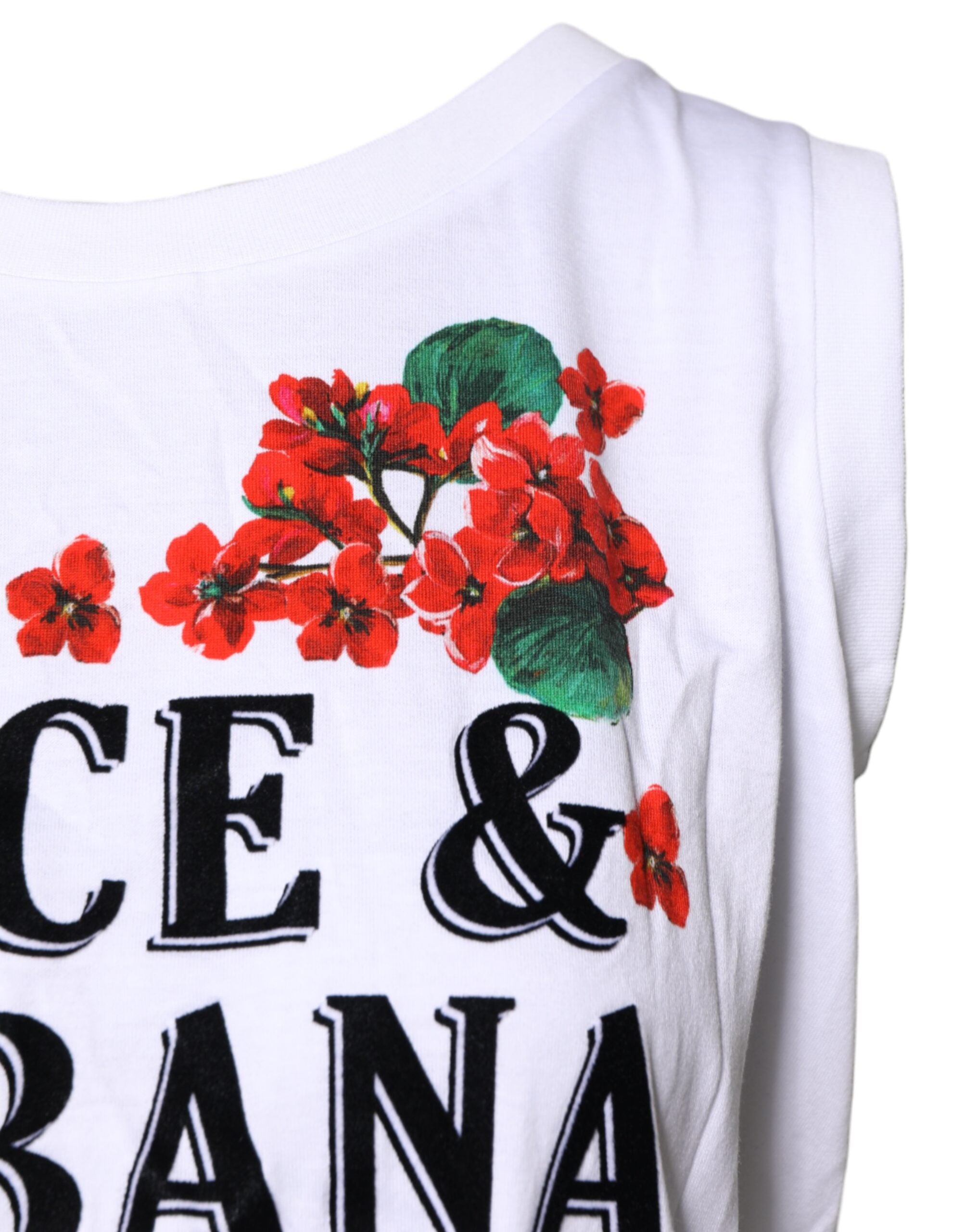 T-shirt sans manches en coton blanc à imprimé floral Dolce &amp; Gabbana