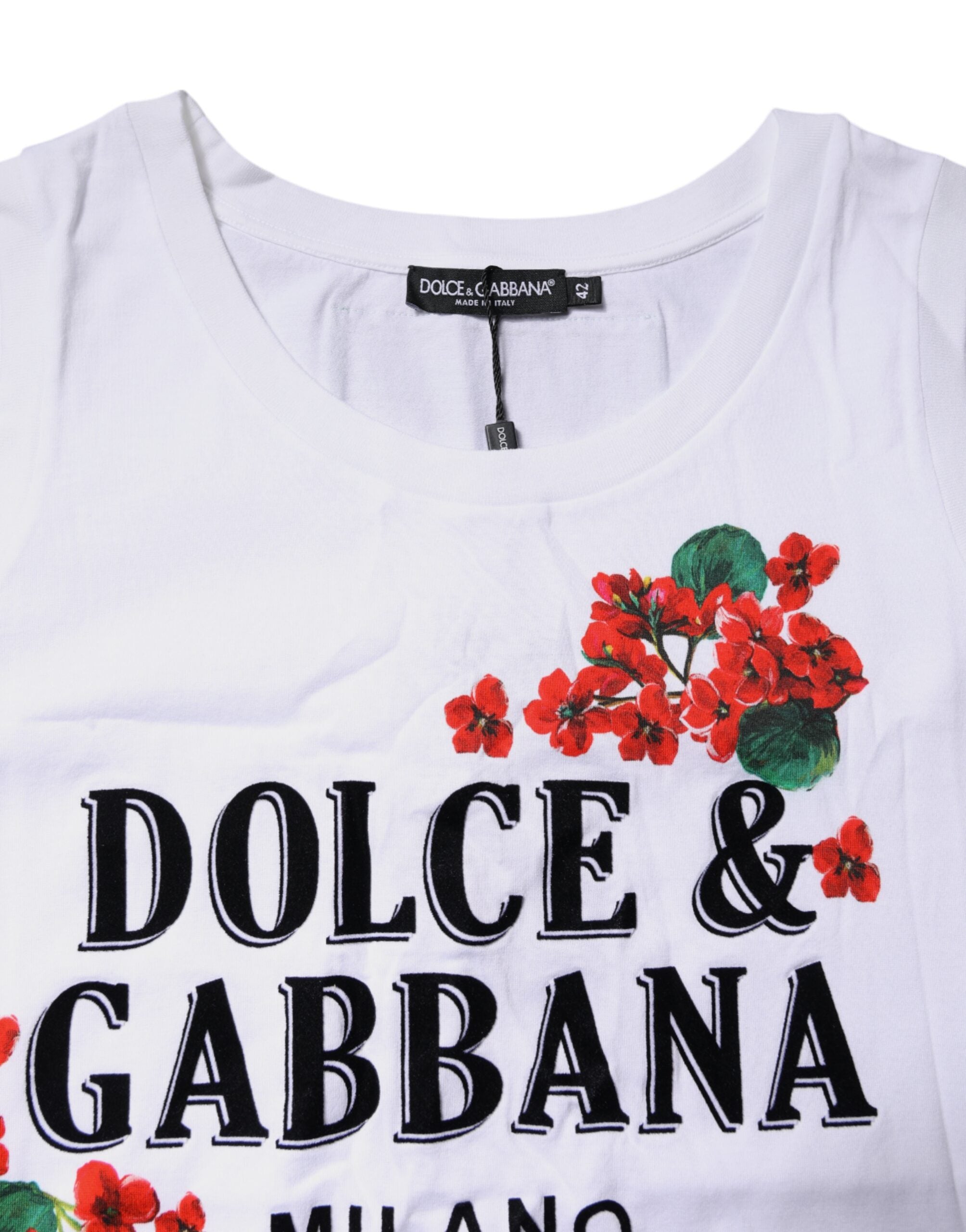 T-shirt sans manches en coton blanc à imprimé floral Dolce &amp; Gabbana