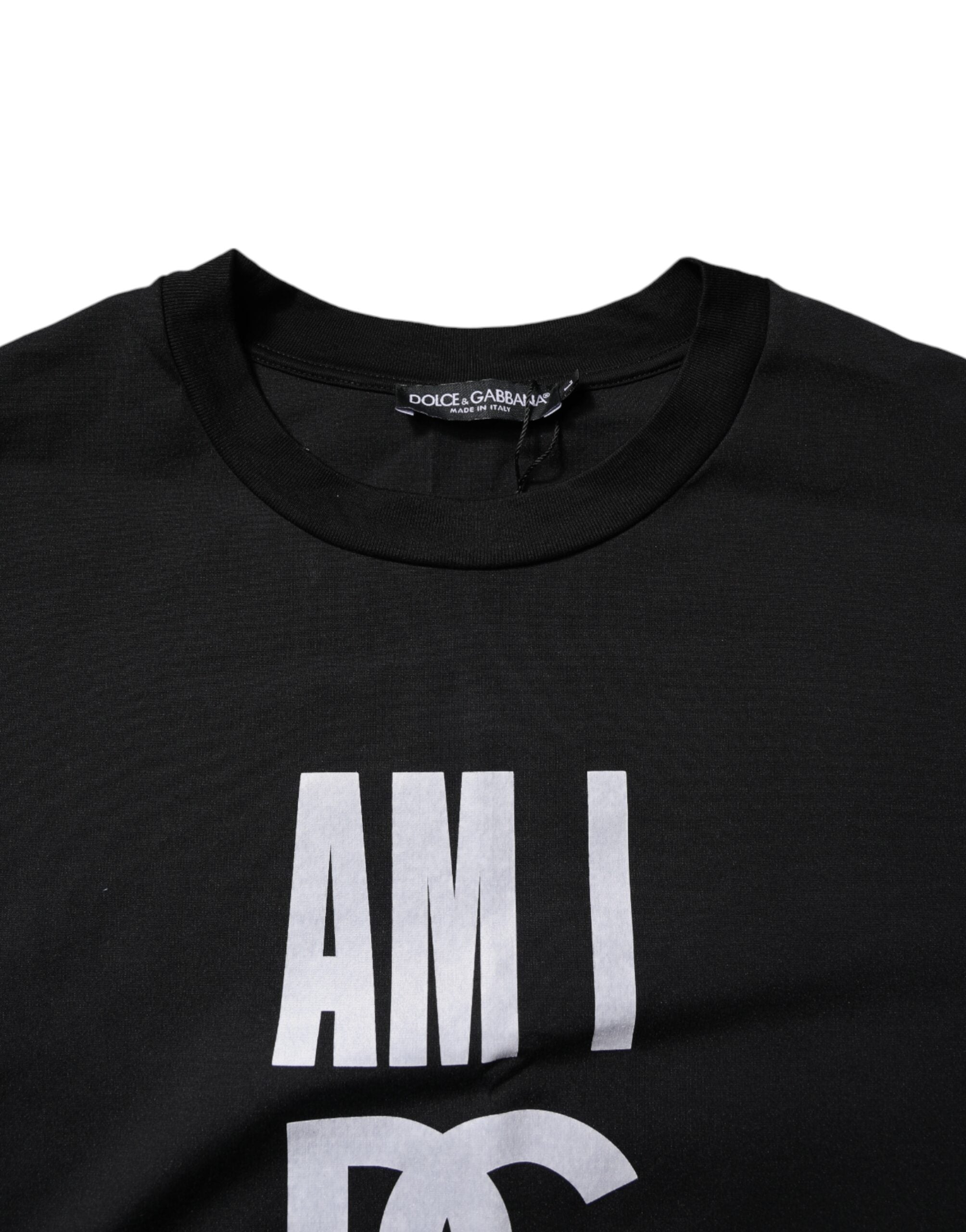 T-shirt col rond en coton imprimé noir Dolce &amp; Gabbana