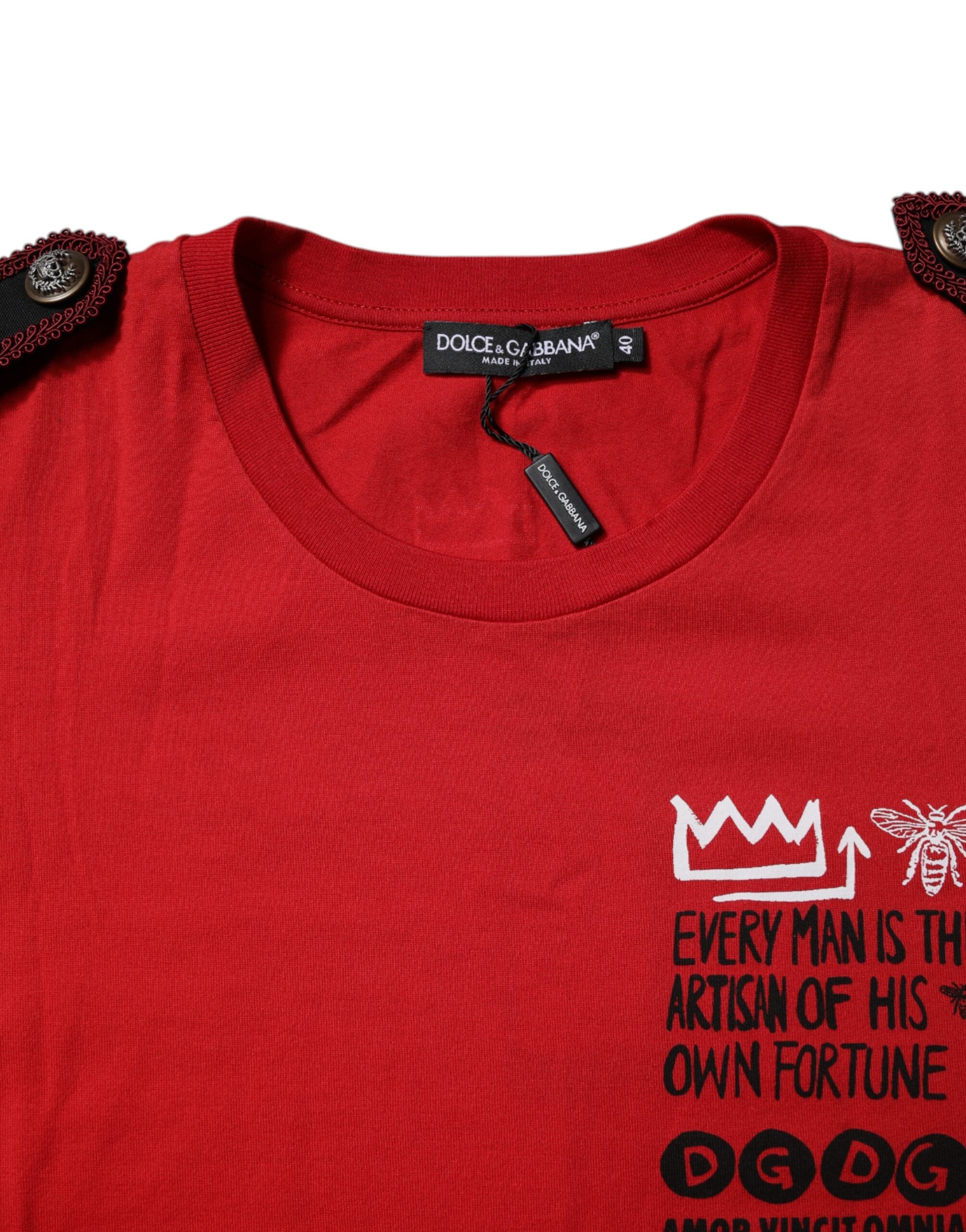T-shirt ras du cou à imprimé graphique en coton rouge Dolce &amp; Gabbana