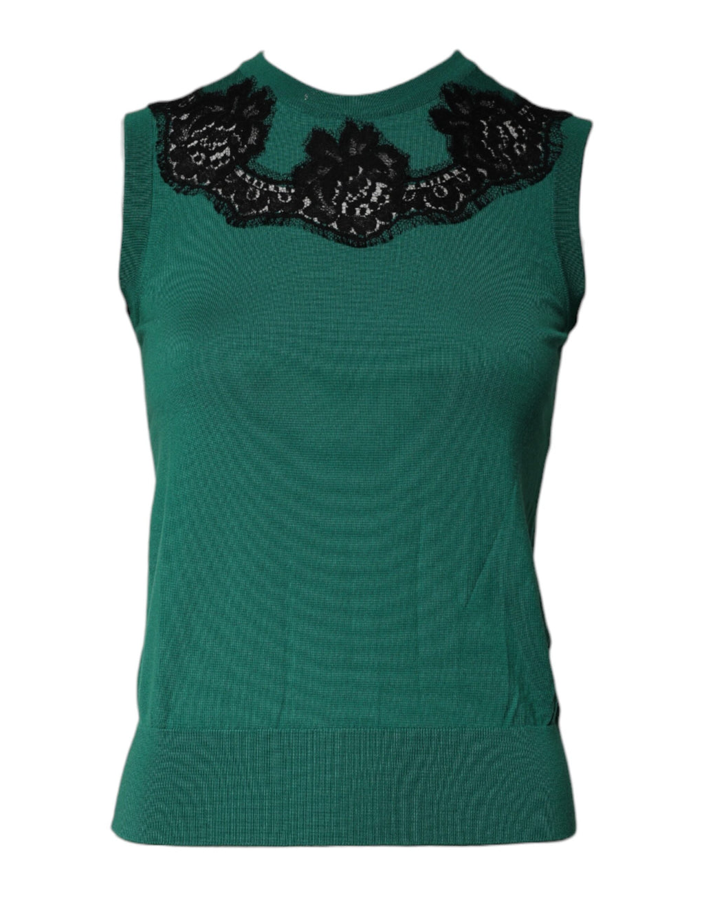Débardeur sans manches en laine verte avec détails en dentelle Dolce &amp; Gabbana