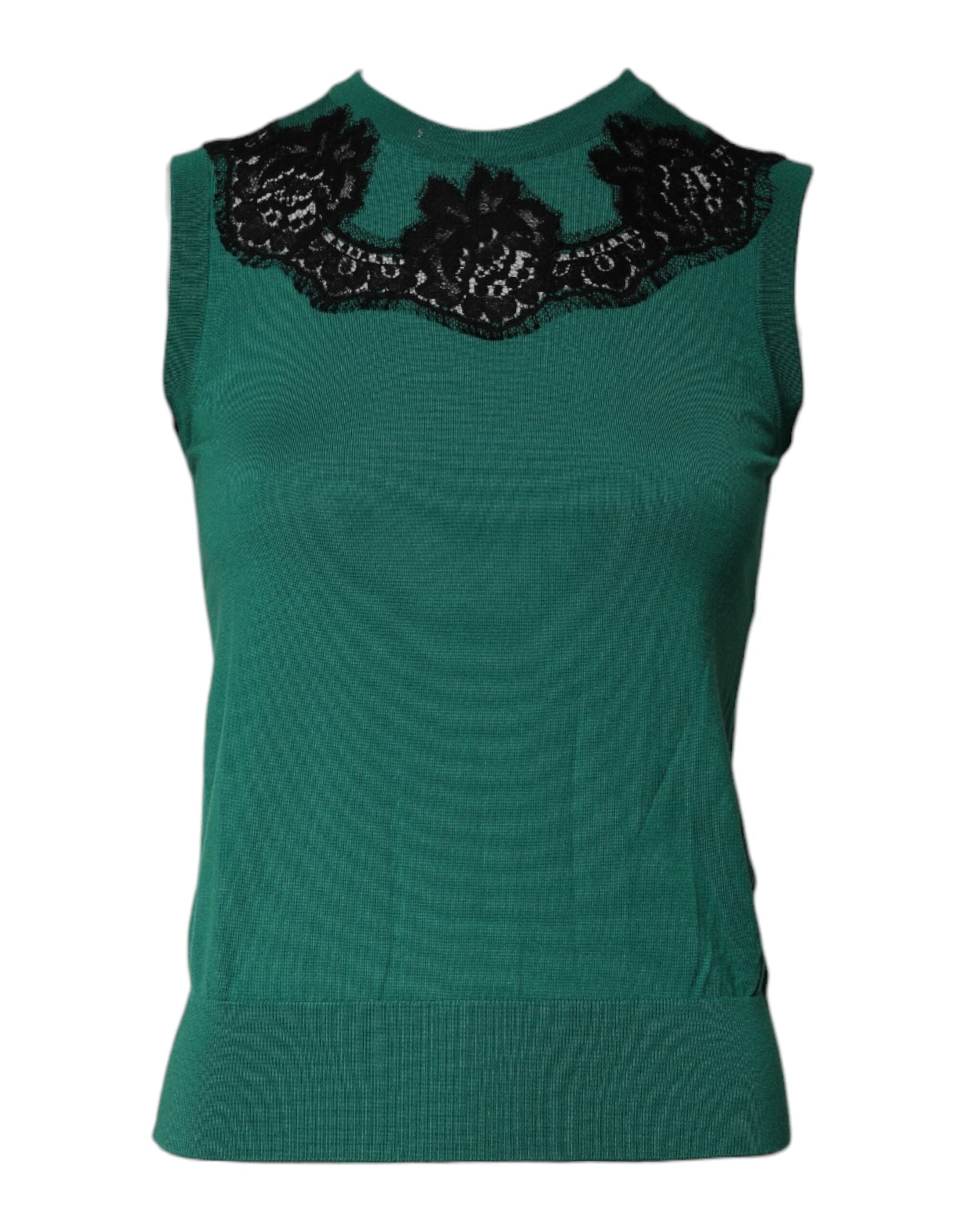 Débardeur sans manches en laine verte avec détails en dentelle Dolce &amp; Gabbana