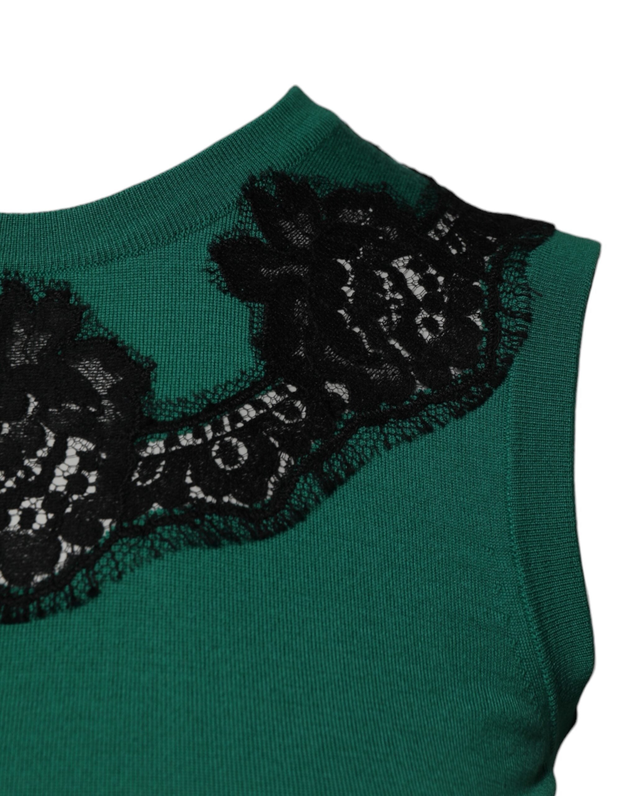 Débardeur sans manches en laine verte avec détails en dentelle Dolce &amp; Gabbana