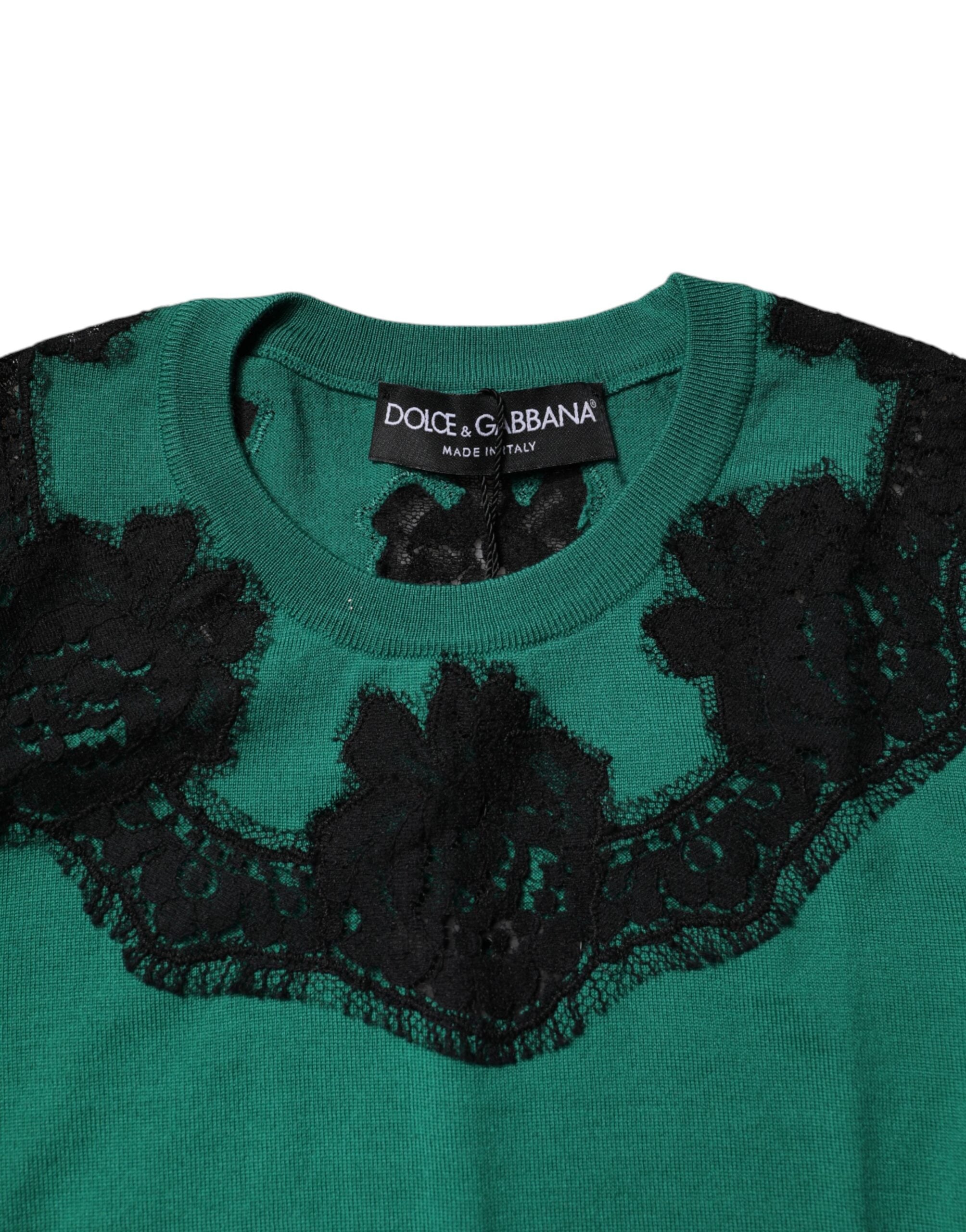 Débardeur sans manches en laine verte avec détails en dentelle Dolce &amp; Gabbana