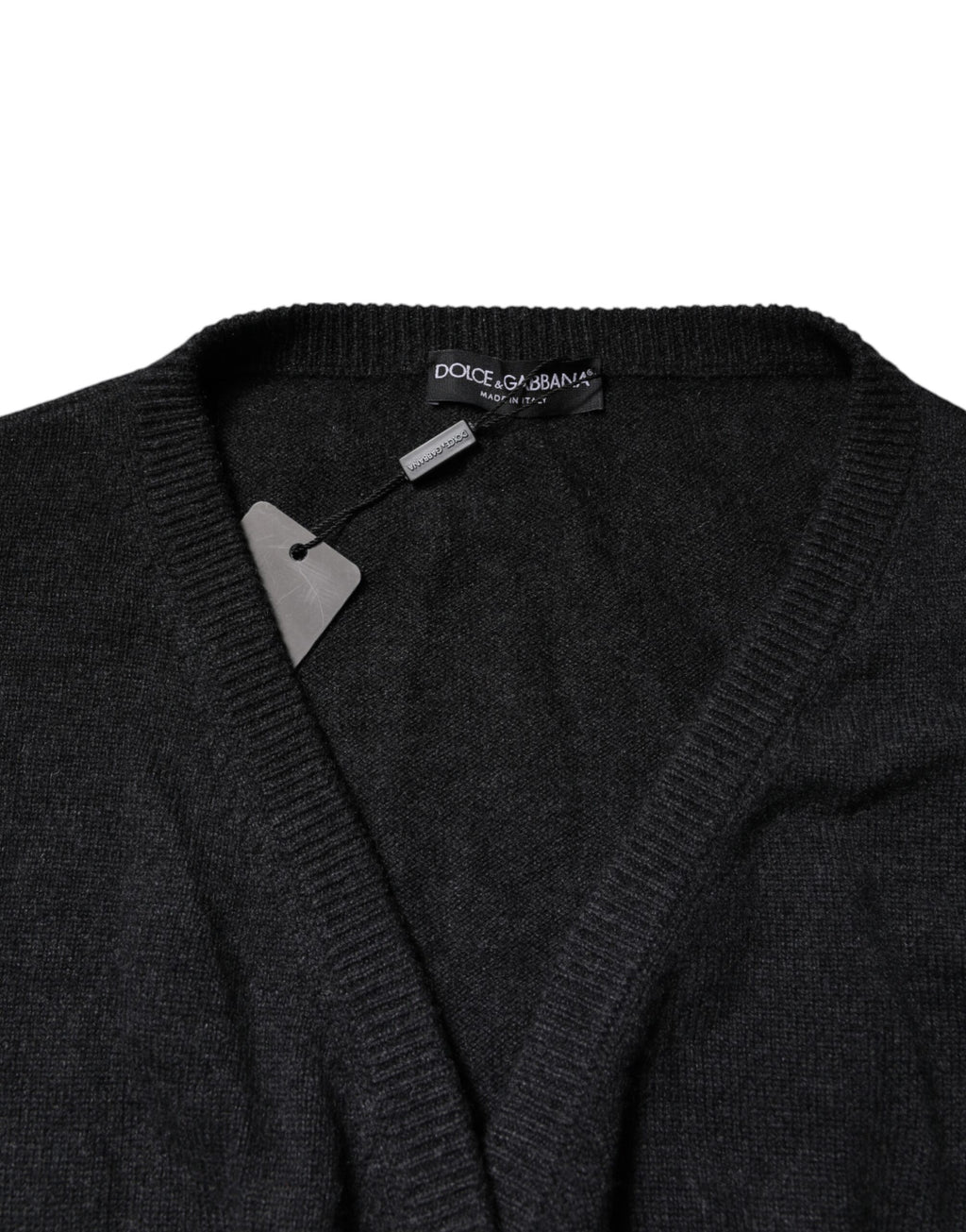 Dolce &amp; Gabbana Grauer Kaschmirpullover mit tiefem V-Ausschnitt