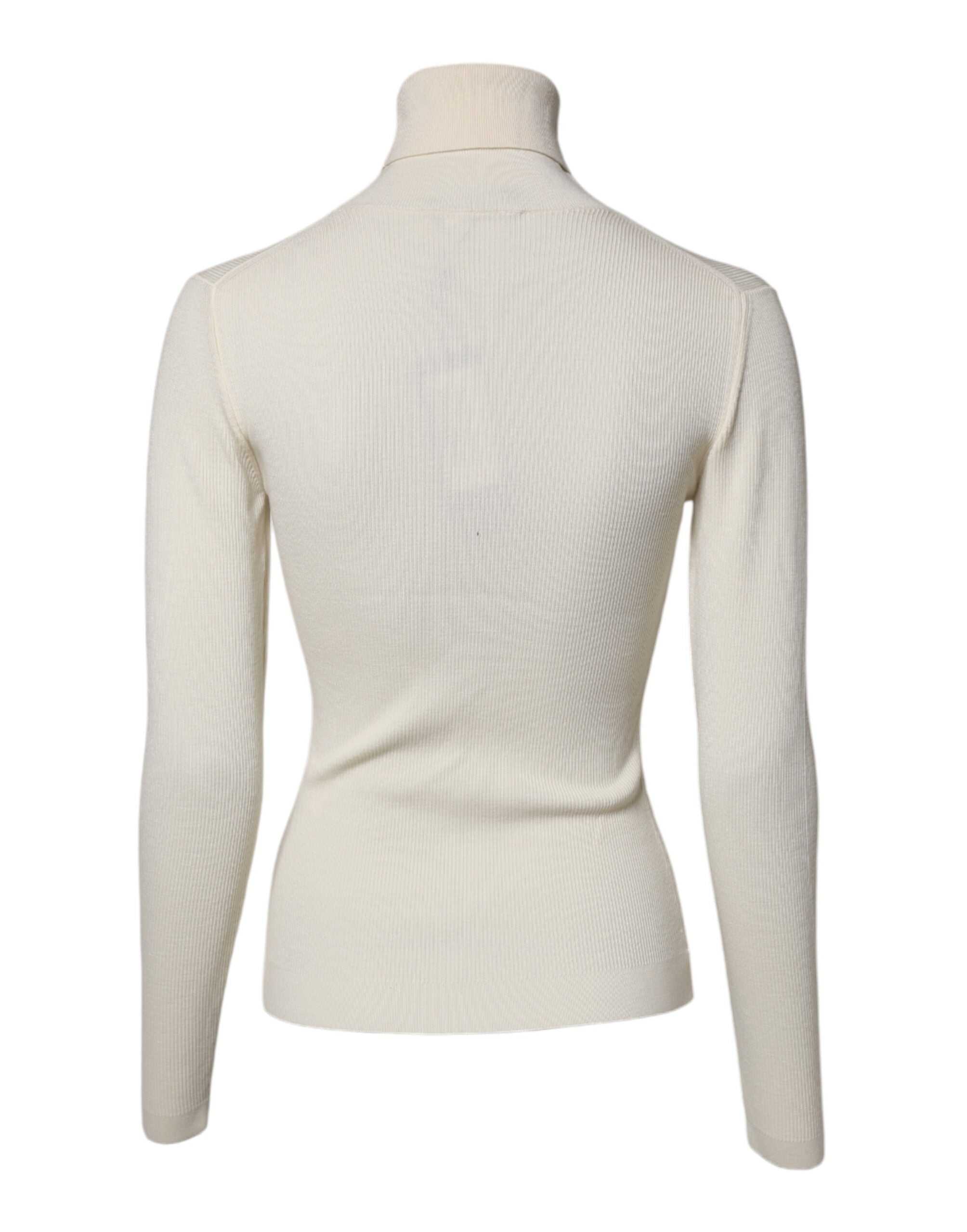 Dolce &amp; Gabbana – Cremefarbener, schmaler Rollkragenpullover mit langen Ärmeln
