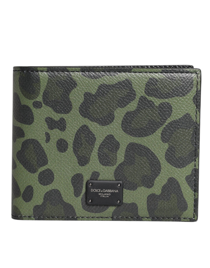 Dolce & Gabbana Black Green Leather DG Plaque Bifold Card Holder Wallet