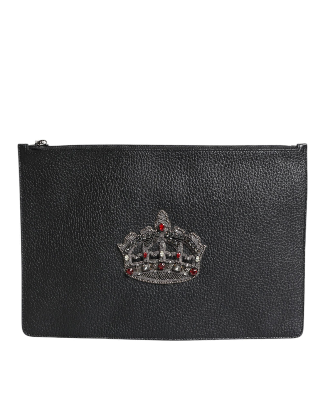 Dolce &amp; Gabbana – Clutch aus schwarzem Kalbsleder mit Kronenverzierung