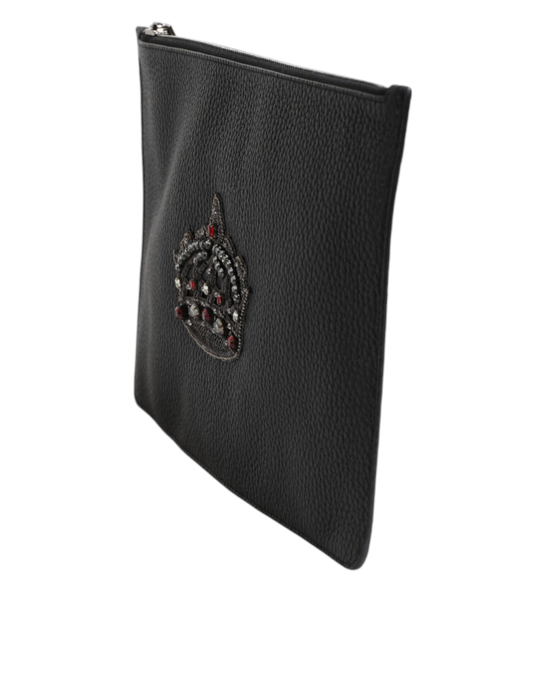 Dolce &amp; Gabbana – Clutch aus schwarzem Kalbsleder mit Kronenverzierung