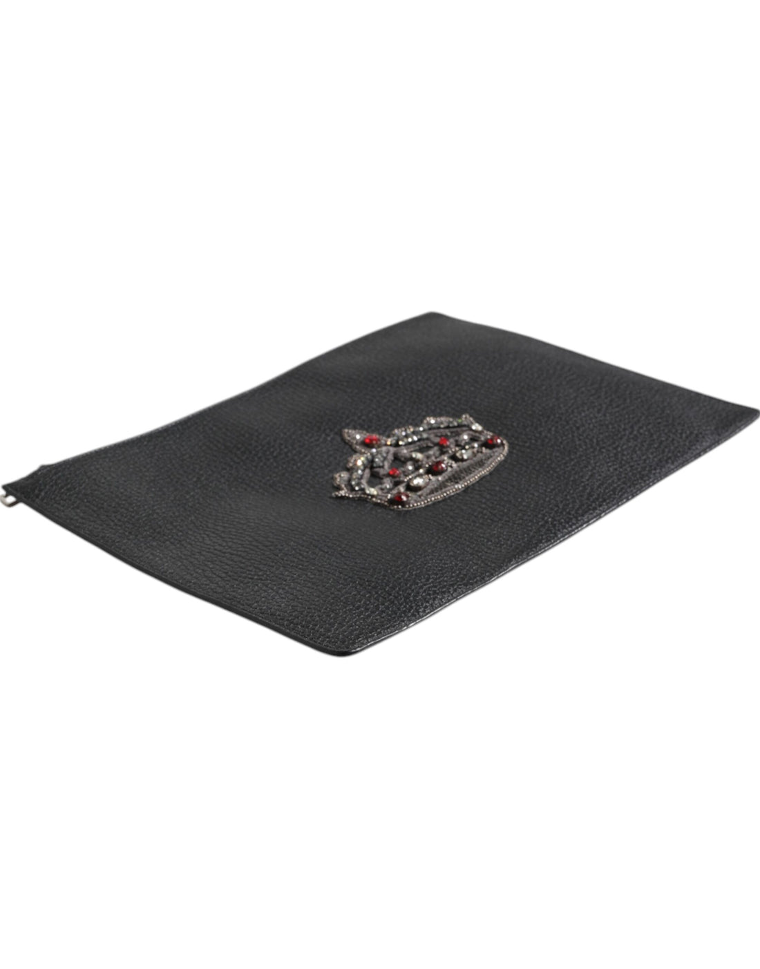 Dolce &amp; Gabbana – Clutch aus schwarzem Kalbsleder mit Kronenverzierung