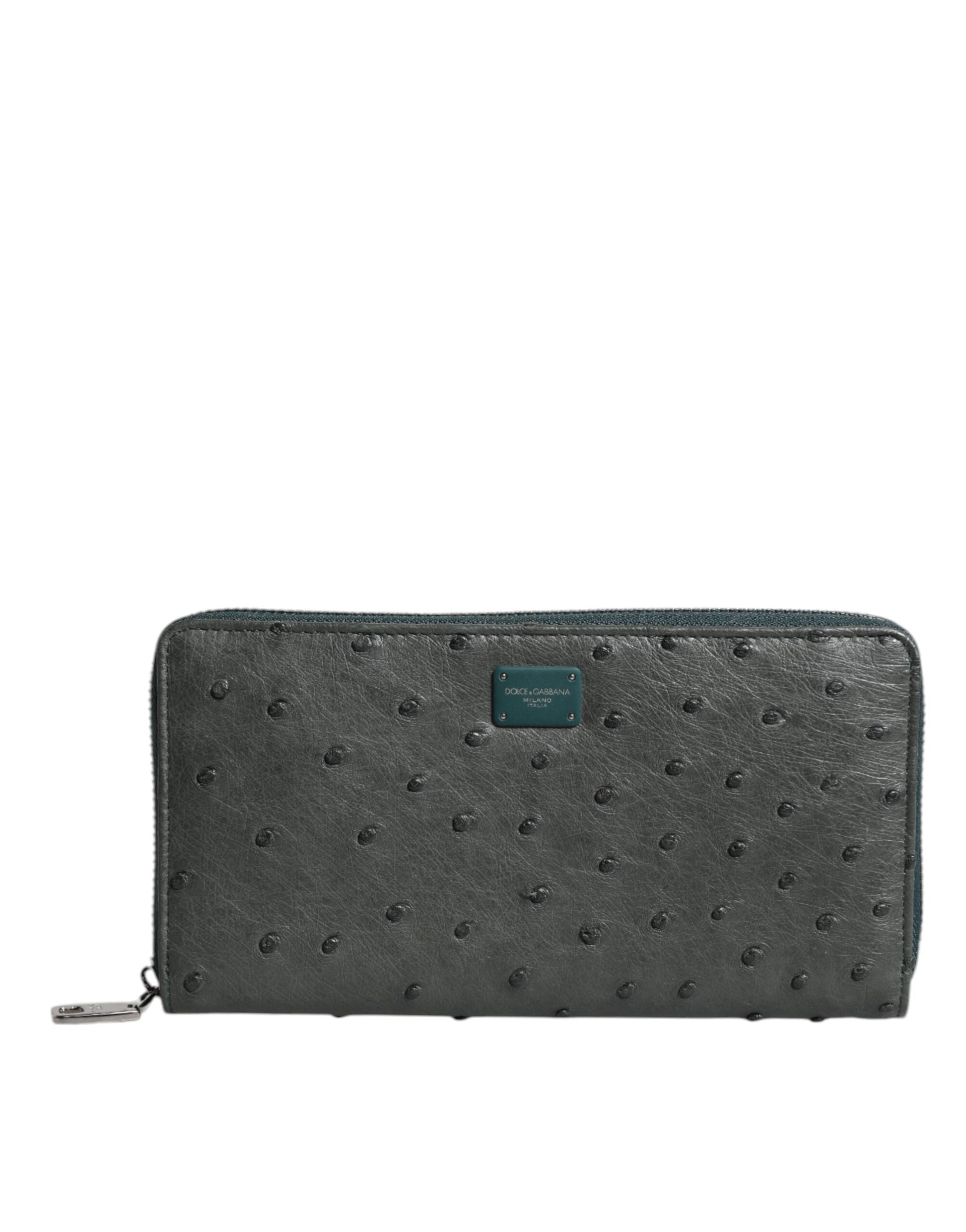 Portefeuille continental zippé Dolce &amp; Gabbana avec plaque logo en autruche verte