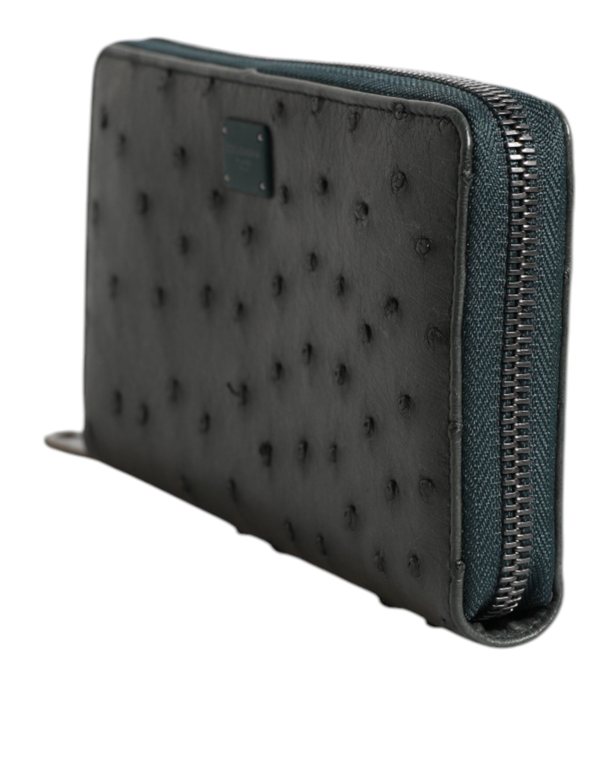 Portefeuille continental zippé Dolce &amp; Gabbana avec plaque logo en autruche verte